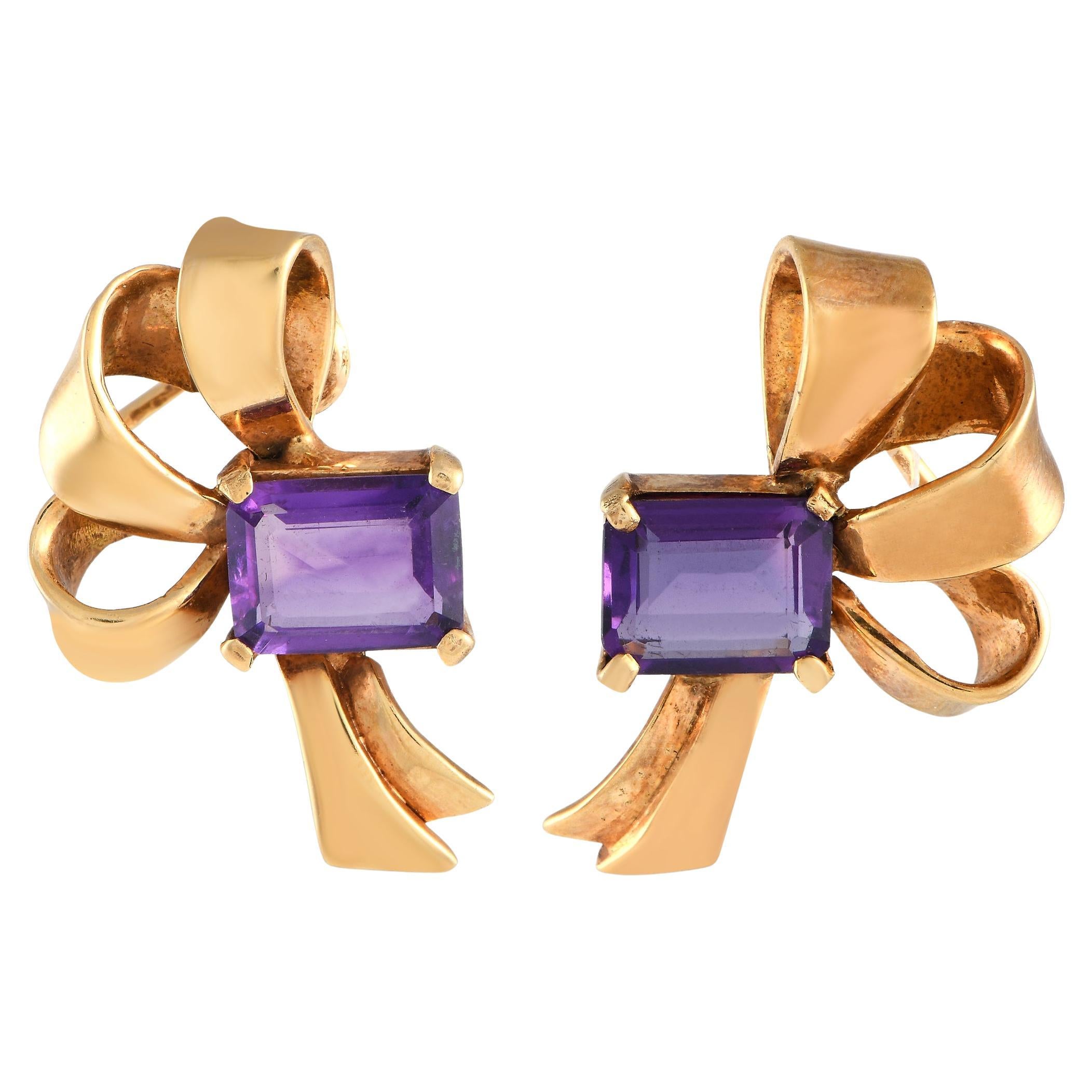 Tiffany & Co. 14K Yellow Gold Amethyst Earrings TI10-101123