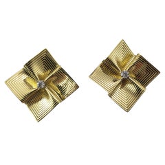 Tiffany & Co. 14K Yellow Gold and Diamond Fluted Clip-On Earrings #22531