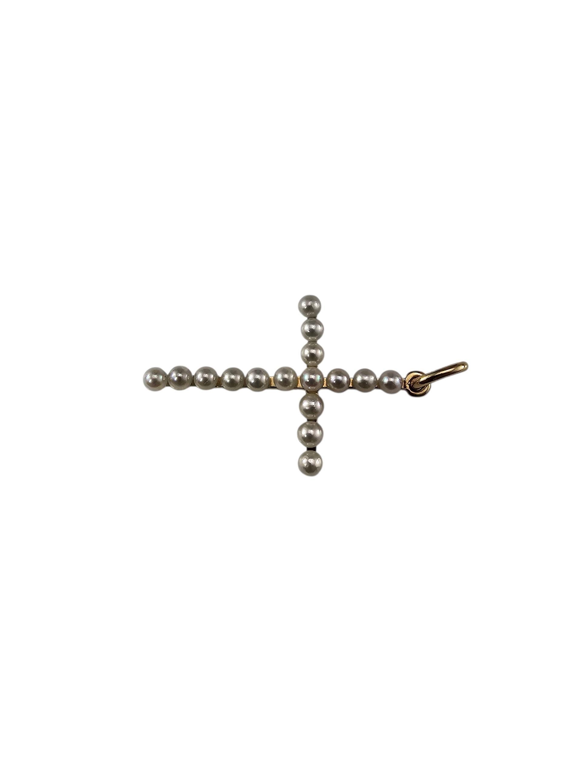 Contemporain Tiffany & Co. Pendentif croix en or jaune 14K et perles #23558