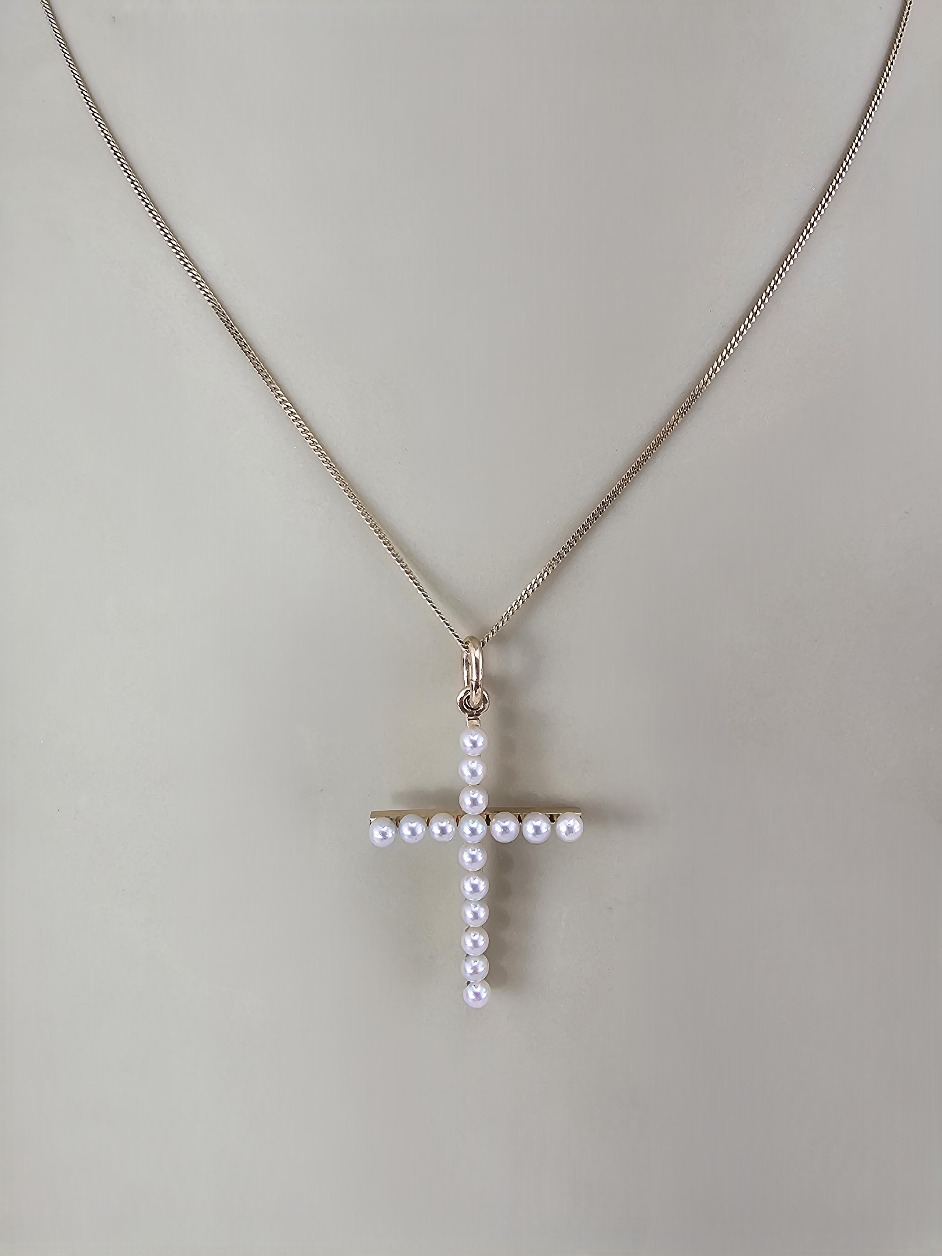 Tiffany & Co. Pendentif croix en or jaune 14K et perles #23558 3