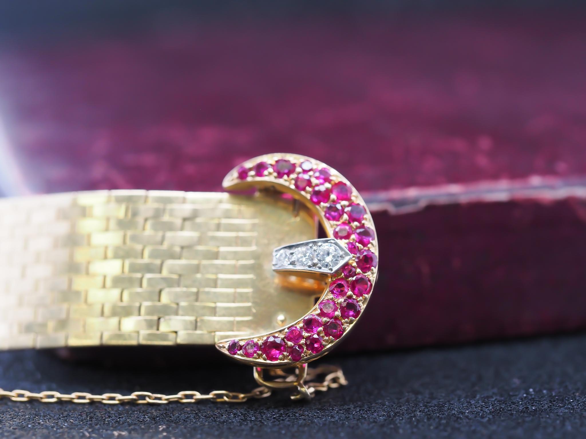 Tiffany & Co. 14K Yellow Gold and Platinum with Ruby and Diamond Buckle Bracelet For Sale 1