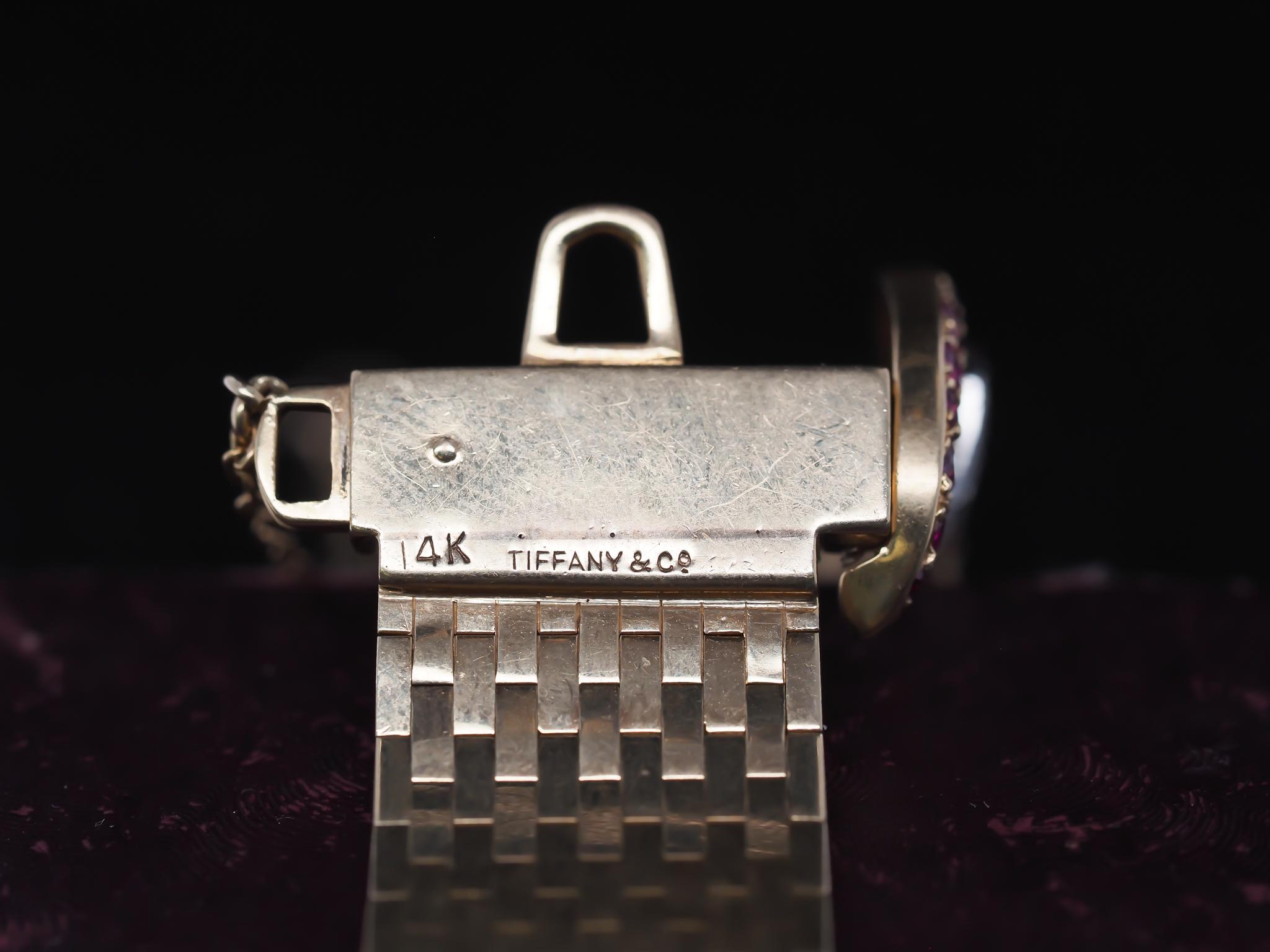 Tiffany & Co. 14K Yellow Gold and Platinum with Ruby and Diamond Buckle Bracelet For Sale 2