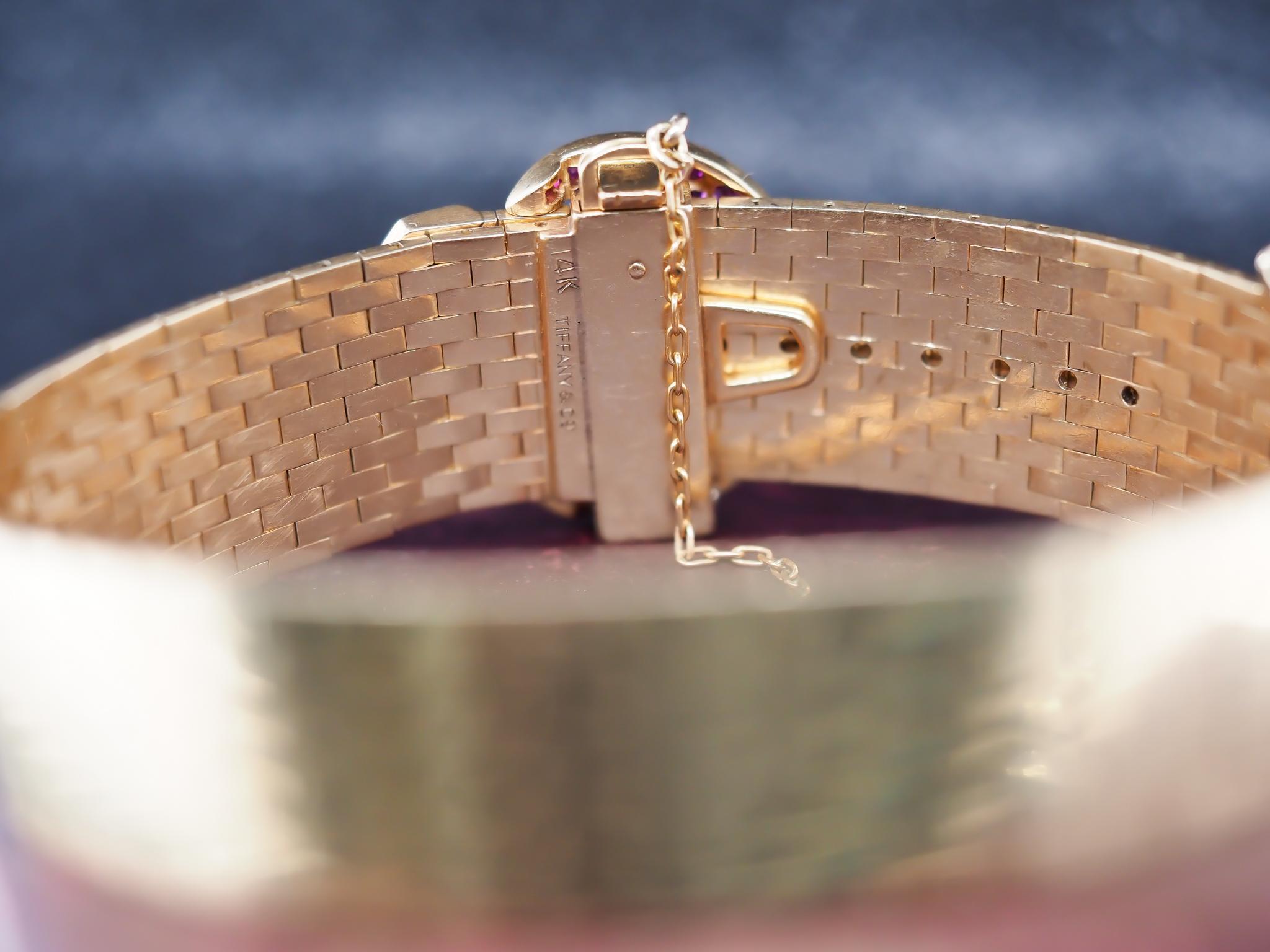 Tiffany & Co. 14K Yellow Gold and Platinum with Ruby and Diamond Buckle Bracelet For Sale 3
