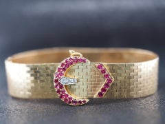 Tiffany & Co. 14K Yellow Gold and Platinum with Ruby and Diamond Buckle Bracelet