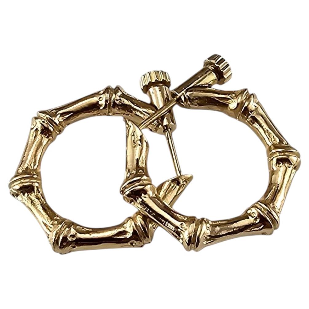 Tiffany Gold Bamboo Style Hoop Earrings at 1stDibs | tiffany