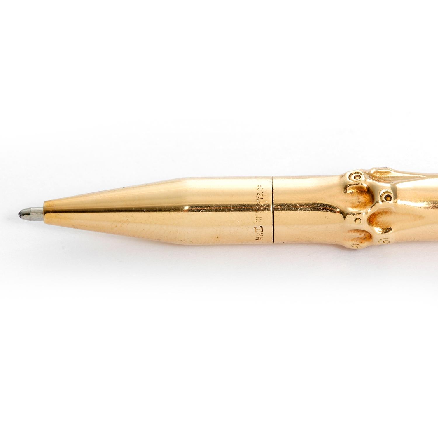 Tiffany & Co. 14K Yellow Gold Bamboo Ink Pen  - Blue Ink Cartridge. 14K Yellow Gold. Bamboo design with an extra cartridge. Total length 4 1/1 inches. Total weight 20 grams .