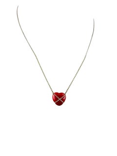 Tiffany & Co. 14K Yellow Gold Coral Cross My Heart Necklace