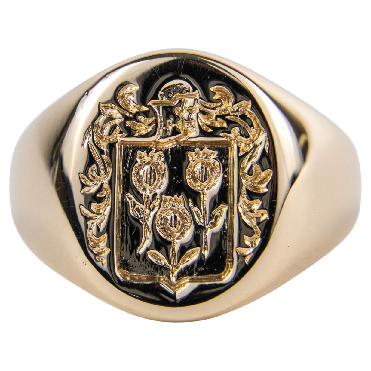 Tiffany and Co. 14k Yellow Gold Crest Signet Ring Vintage Roses Motif at  1stDibs