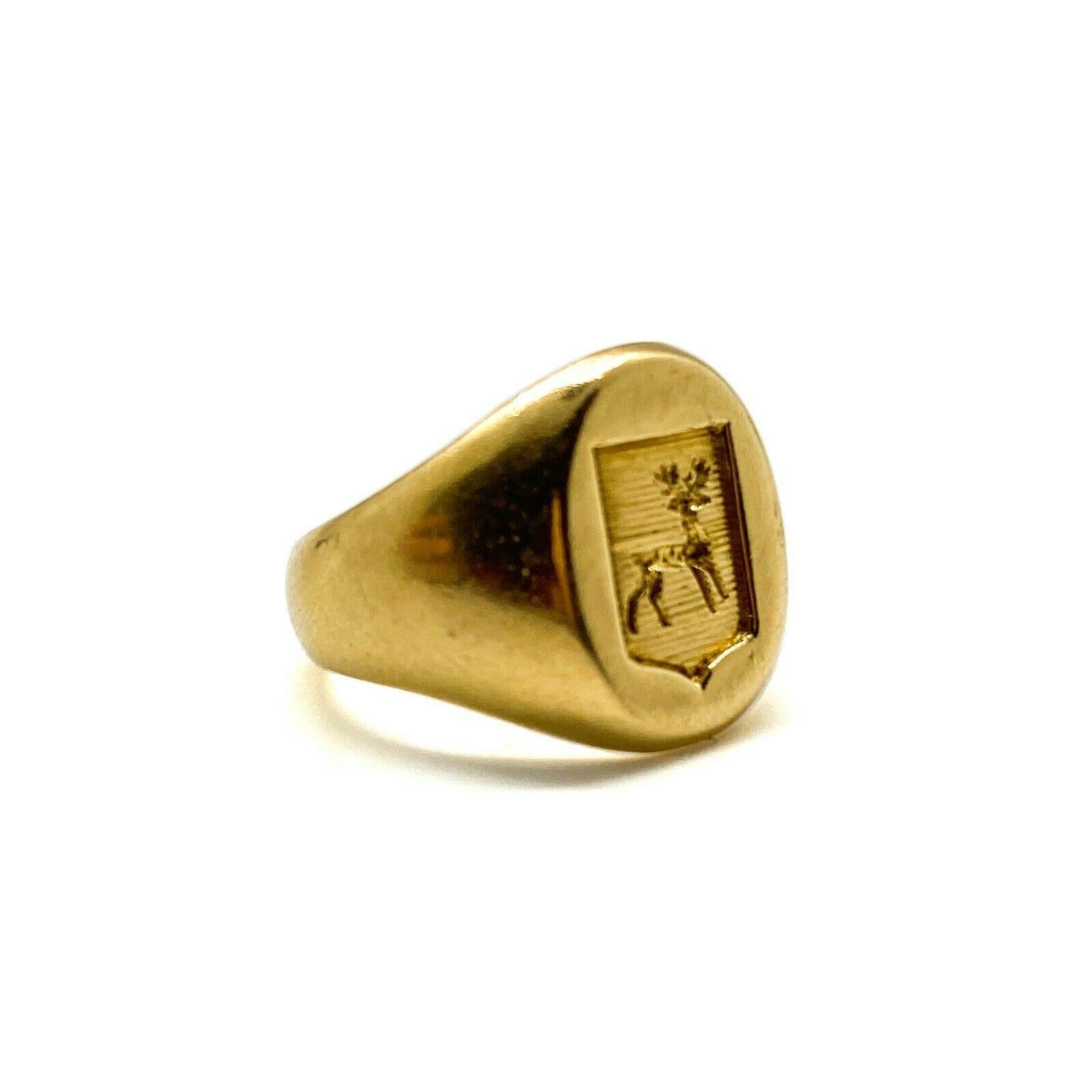 Tiffany & Co. 14 Karat Yellow Gold Deer Motif Signet Ring Antique and Rare 1