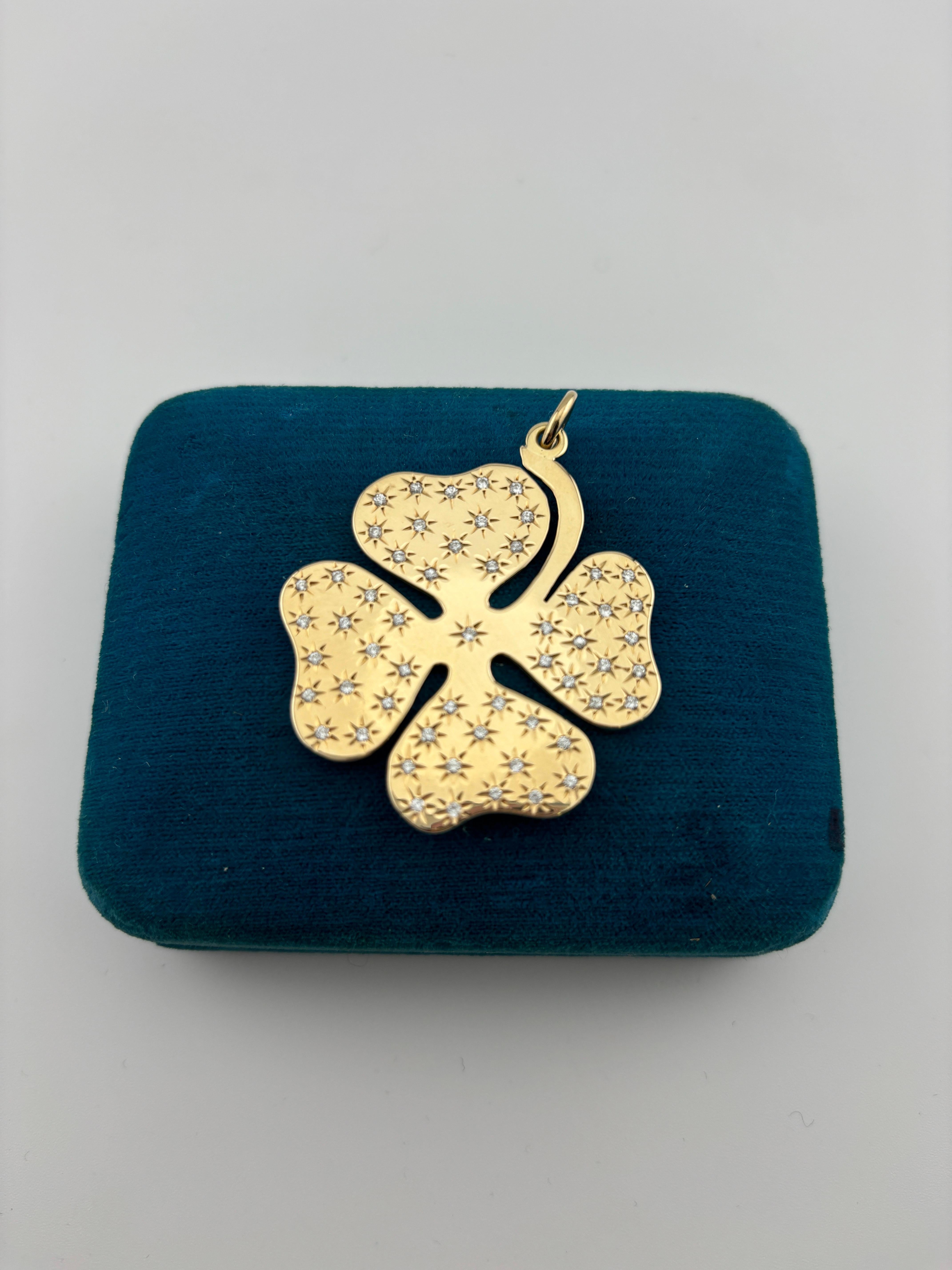 Modern Tiffany & Co. 14k Yellow Gold Diamond 4 Leaf Clover Pendant
