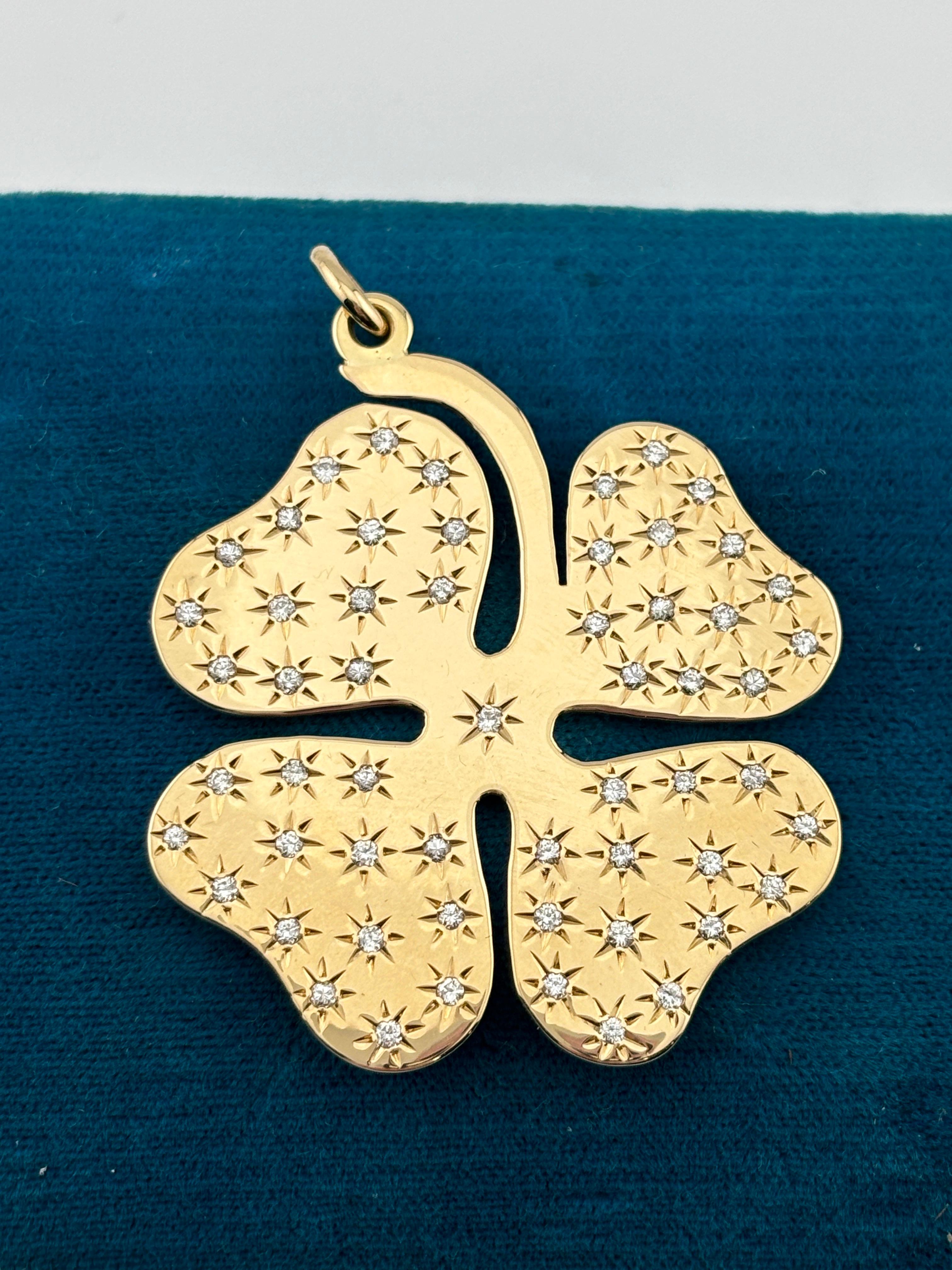 Women's or Men's Tiffany & Co. 14k Yellow Gold Diamond 4 Leaf Clover Pendant