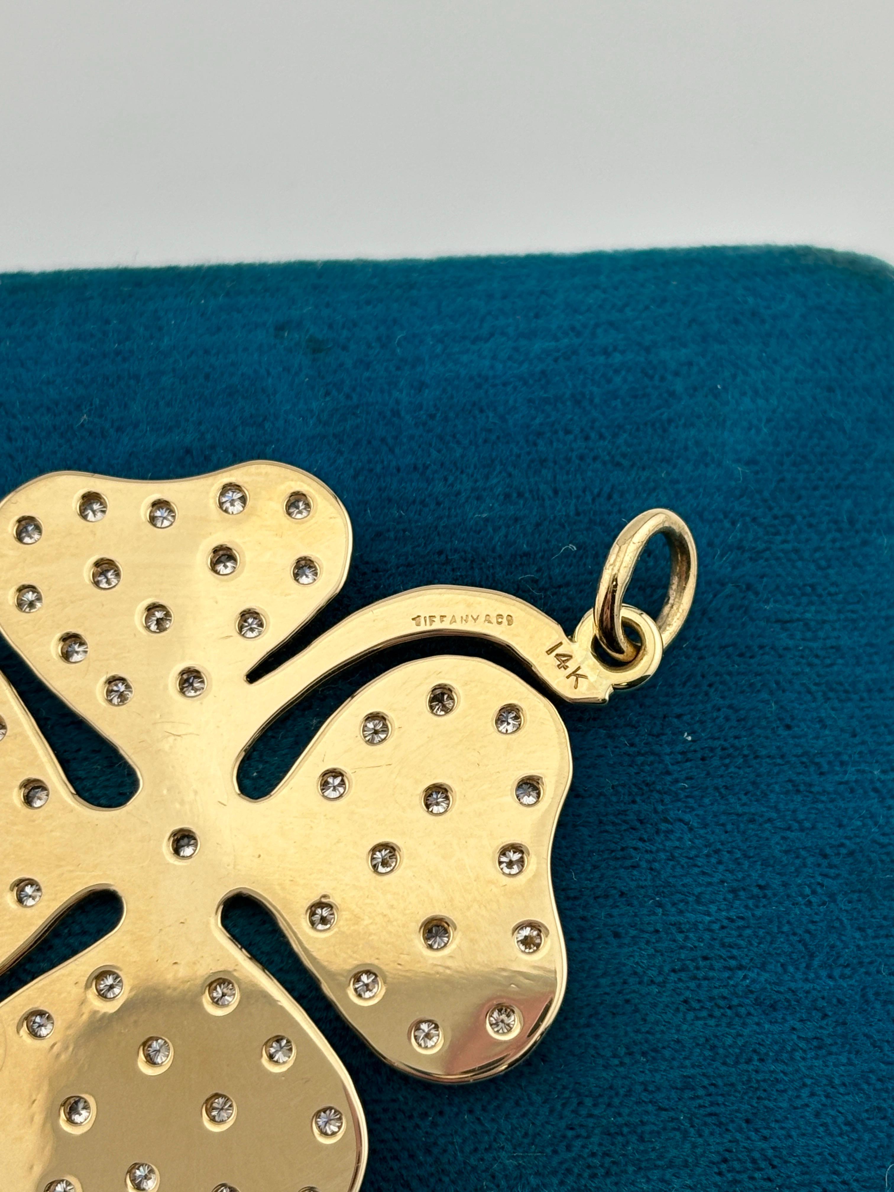 Tiffany & Co. 14k Yellow Gold Diamond 4 Leaf Clover Pendant 2