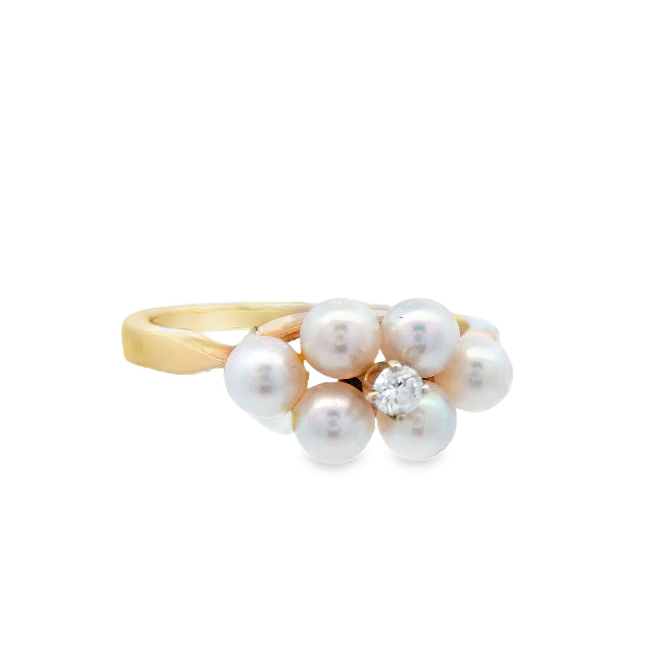 Women's Tiffany & Co. 14k Yellow Gold Diamond and Pearl Ring For Sale