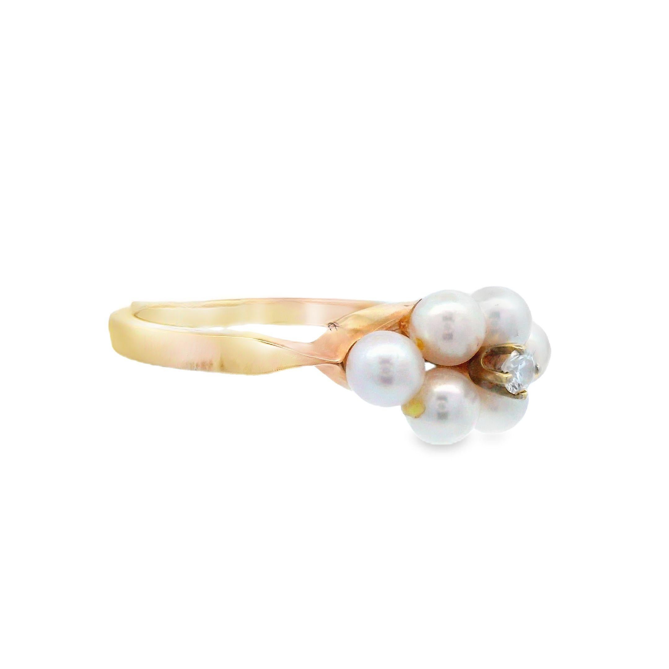 Tiffany & Co. 14k Yellow Gold Diamond and Pearl Ring For Sale 3