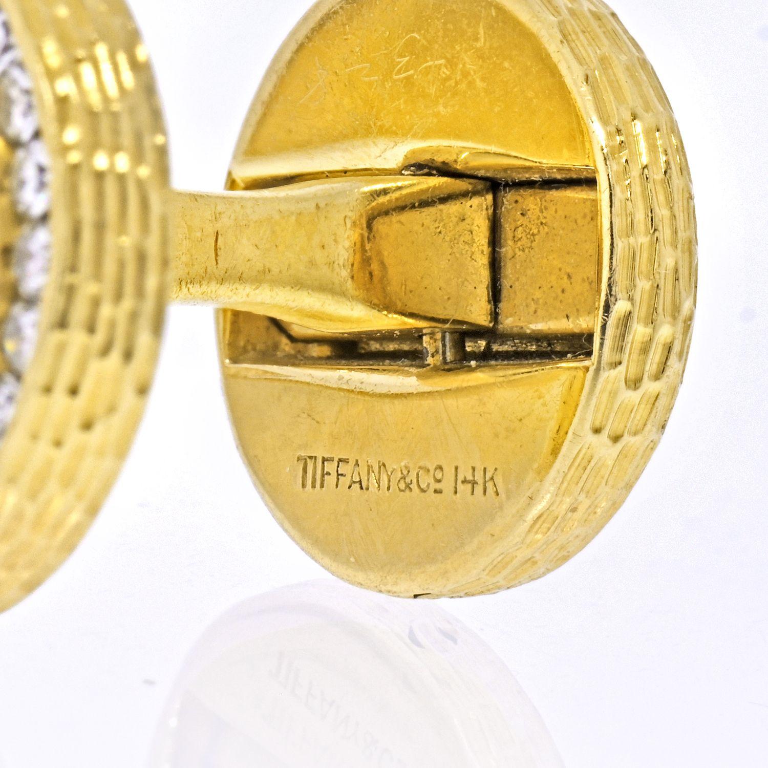 Taille ronde Tiffany & Co. Boutons de manchette en or jaune 14 carats avec cercles de diamants en vente