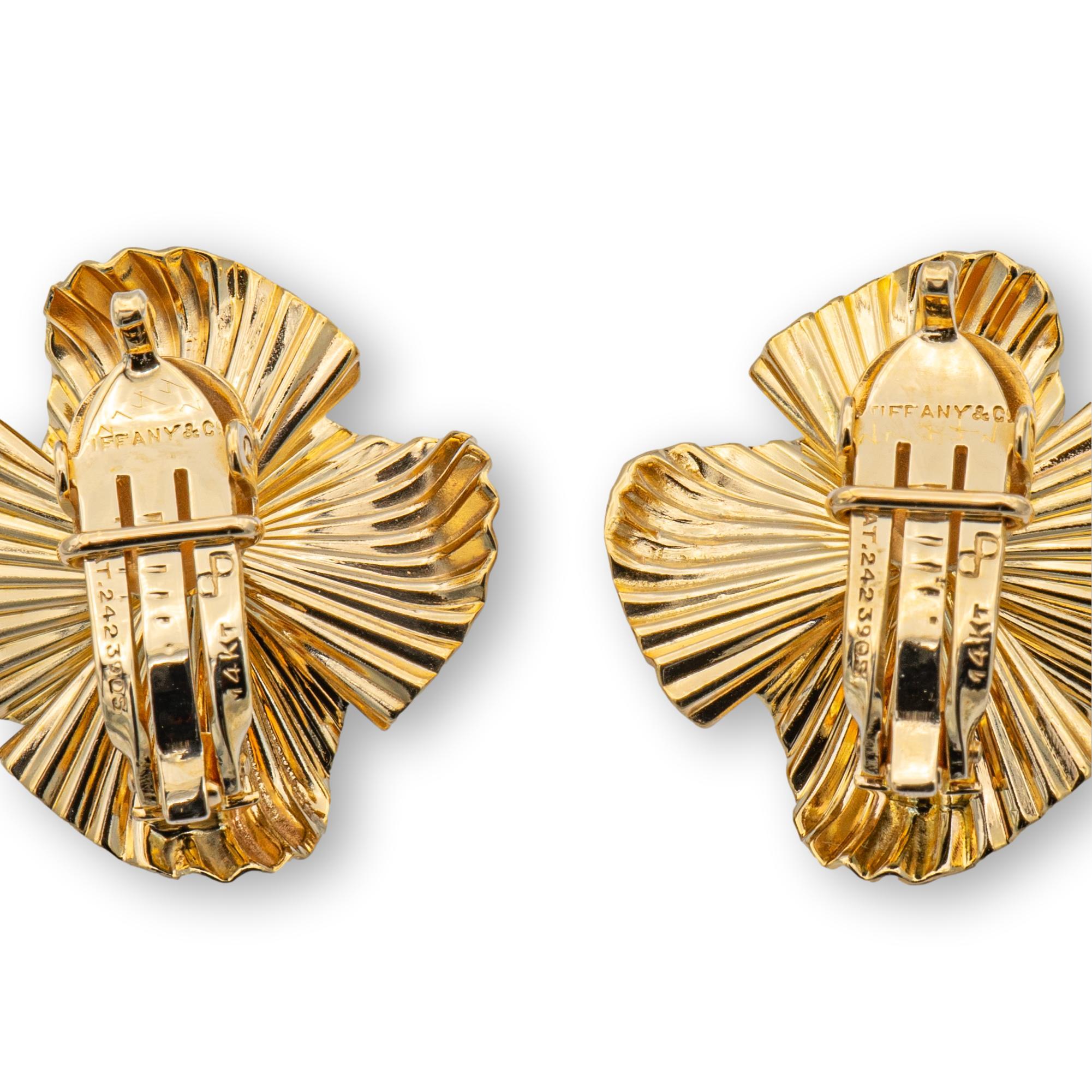 Tiffany and Co 14K Yellow Gold Flower Clip Vintage Earrings Circa 1950