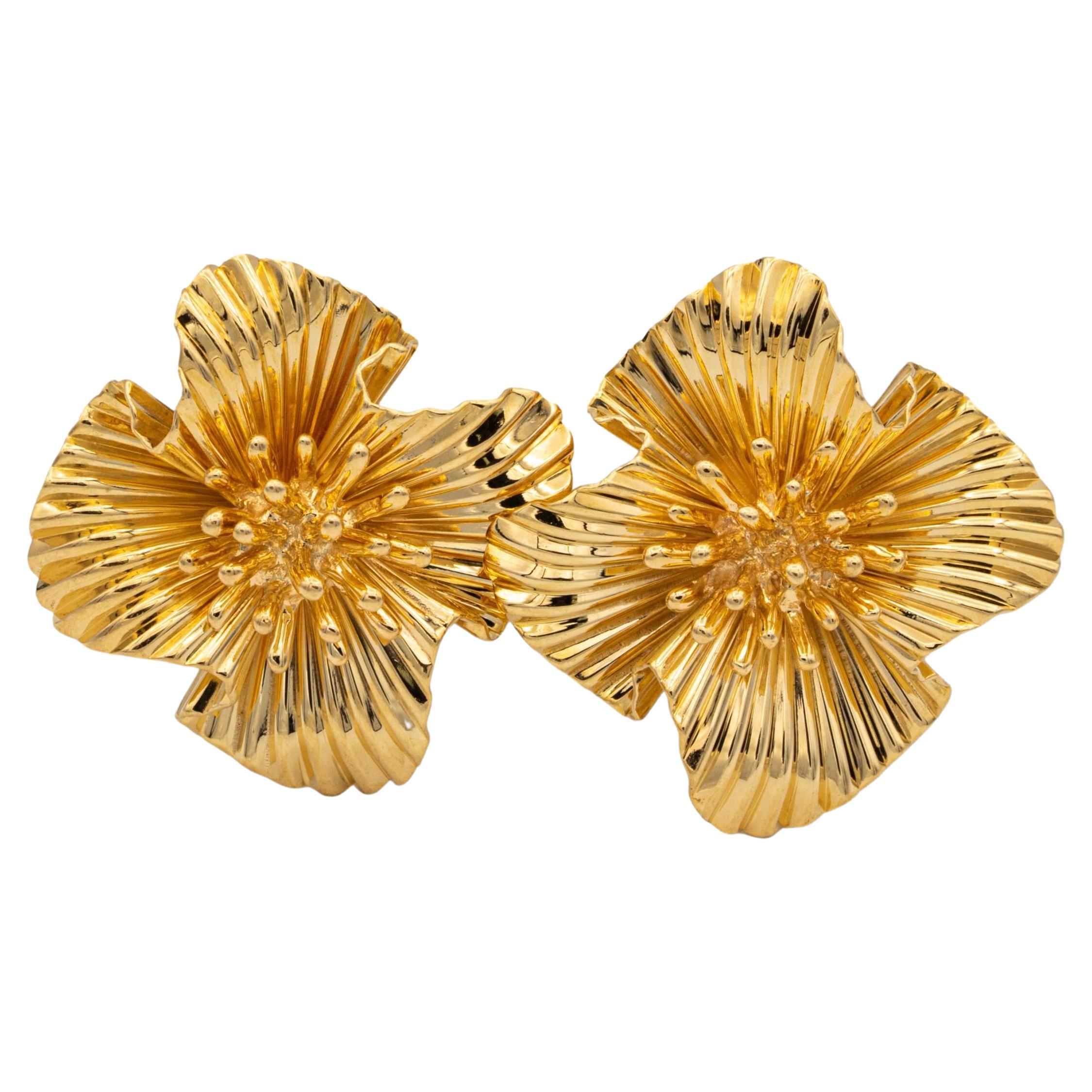 Tiffany and Co. Yellow Gold Rose Flower Clipon Earrings For Sale at