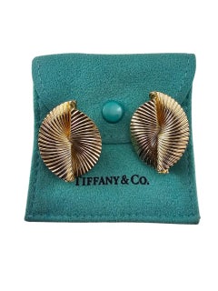 Tiffany & Co. 14K Yellow Gold Fluted Clip-On Earrings w/Pouch #23712