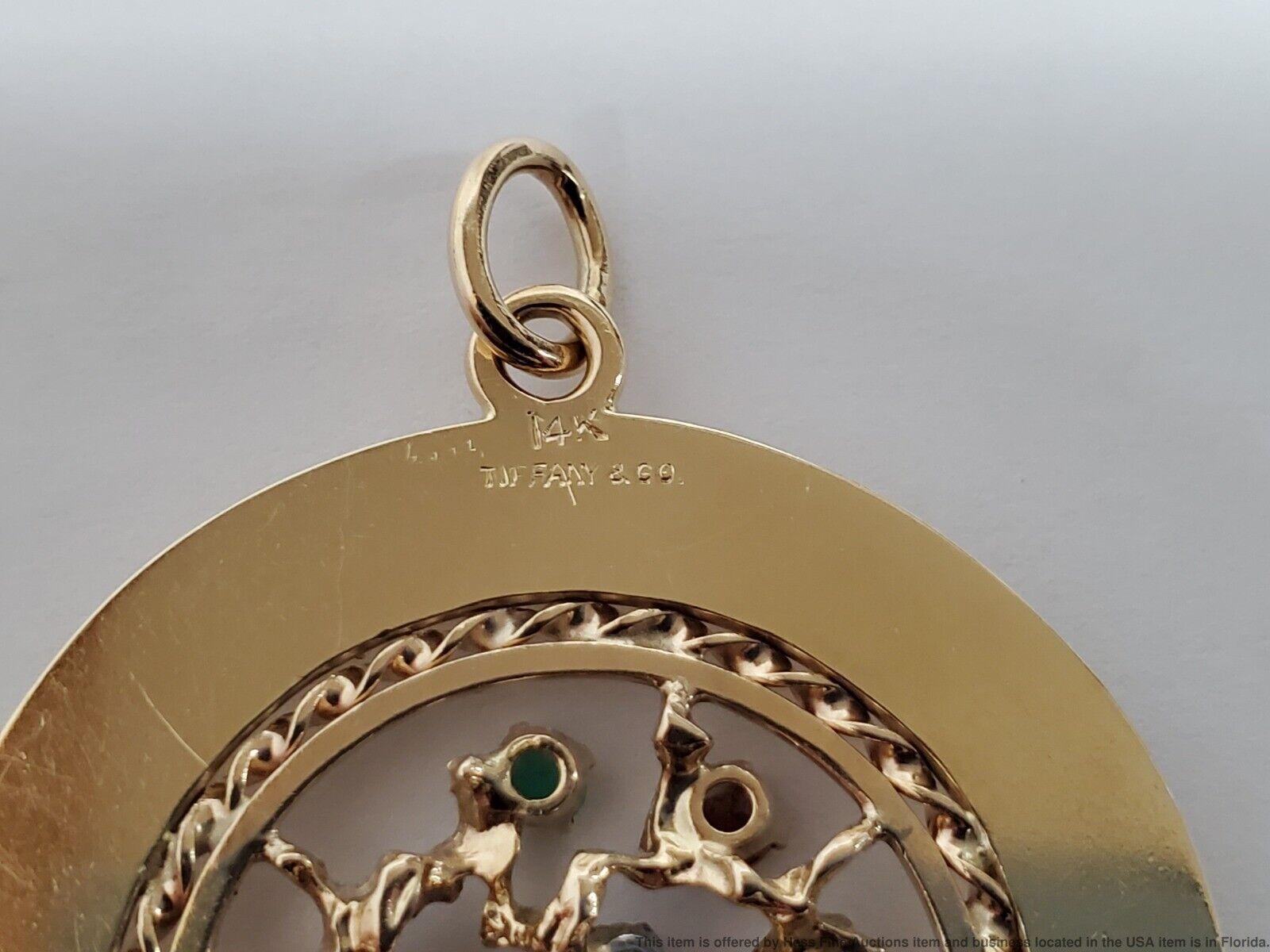 TIFFANY & CO. 14k Yellow Gold & Gemstone Tree of Life Pendant Charm Retro In Excellent Condition In Beverly Hills, CA