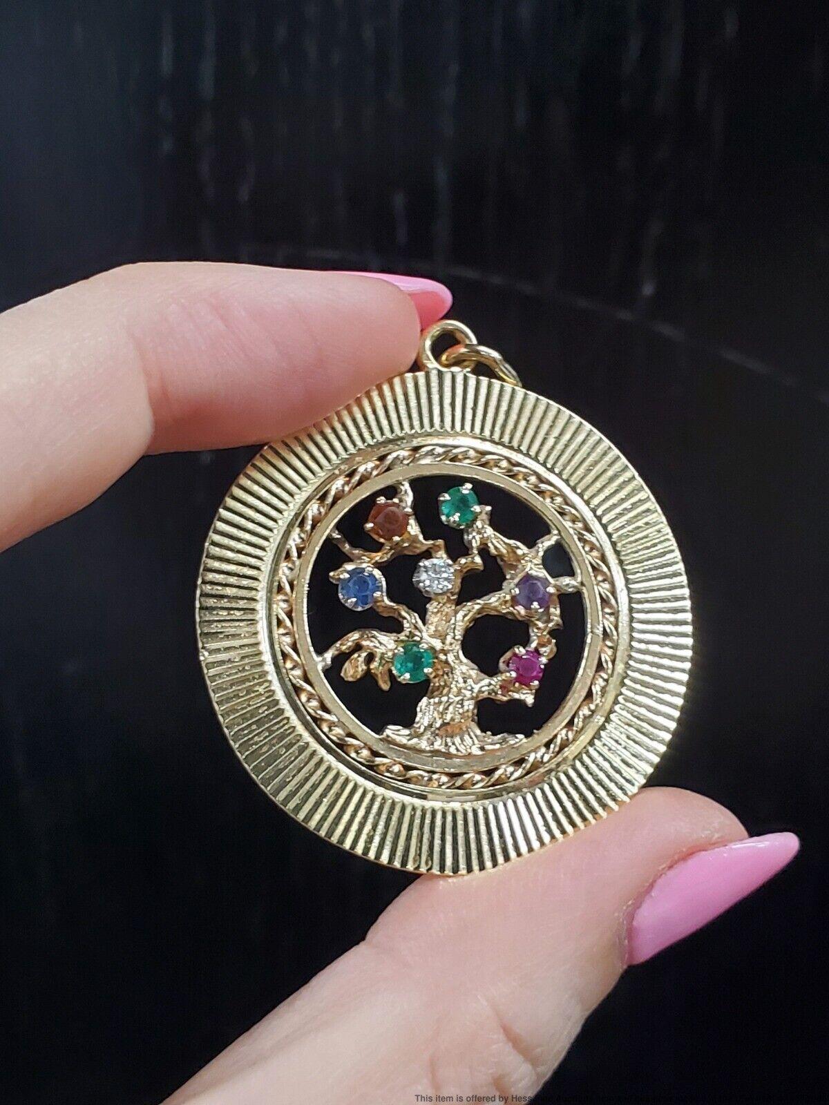 TIFFANY & CO. 14k Yellow Gold & Gemstone Tree of Life Pendant Charm Retro 1