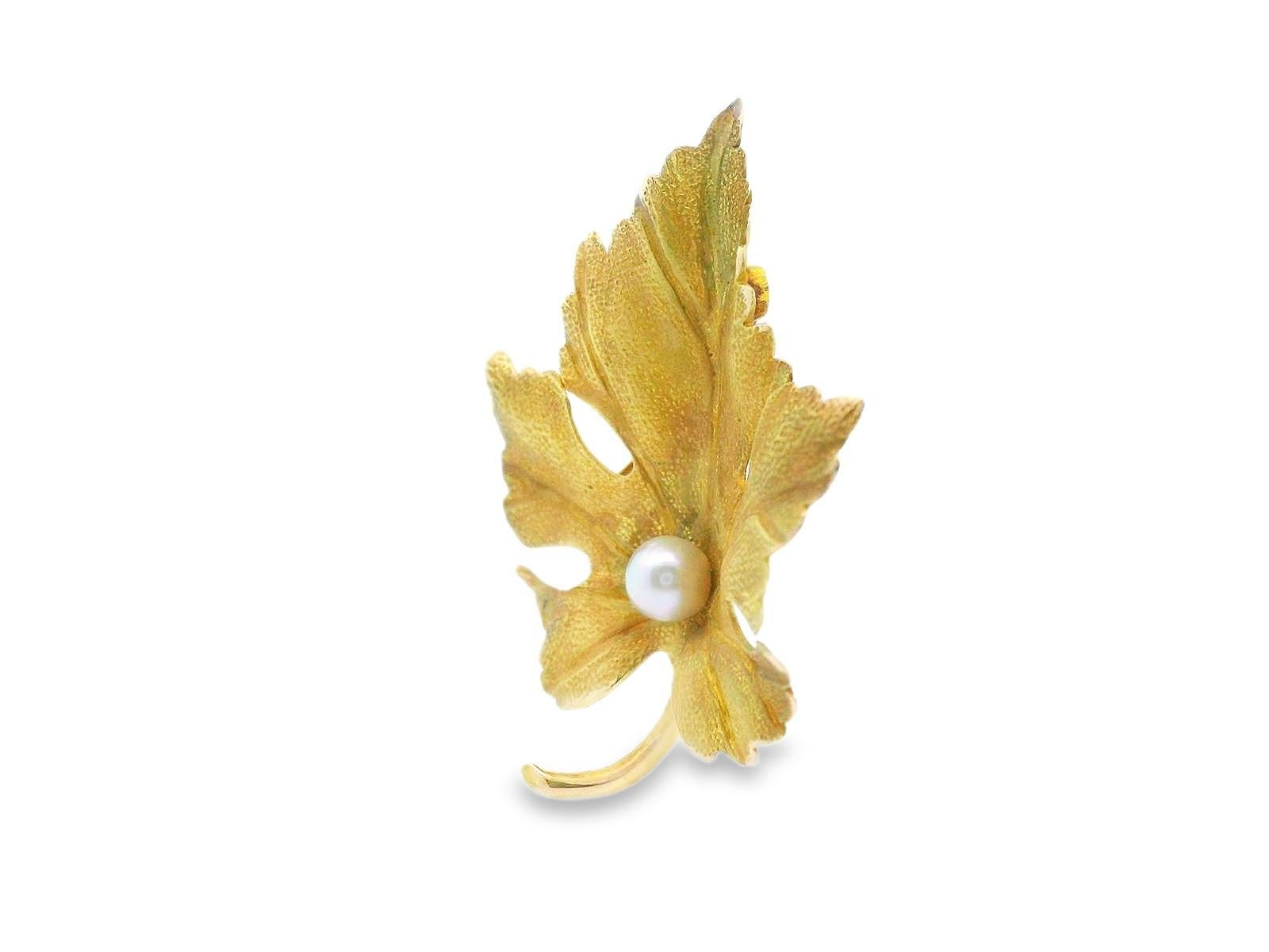 Women's Tiffany & Co. 14k Yellow Gold Hedges Pearl Brooch For Sale