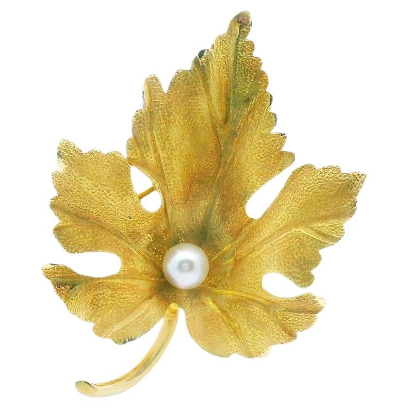 Tiffany & Co. 14k Yellow Gold Hedges Pearl Brooch