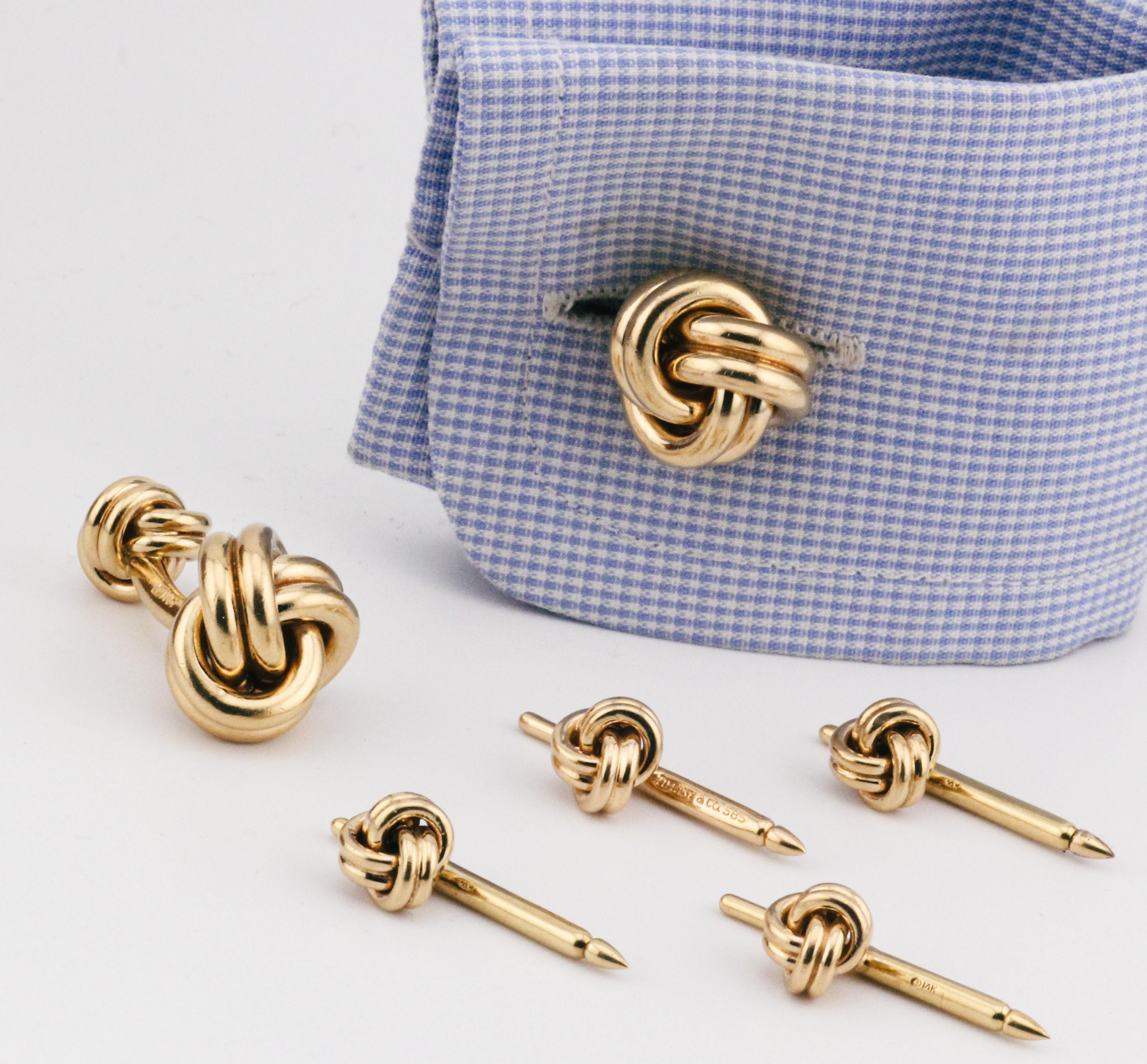 Tiffany & Co. 14K Yellow Gold Knot Cufflinks and 4 Studs Set For Sale 9