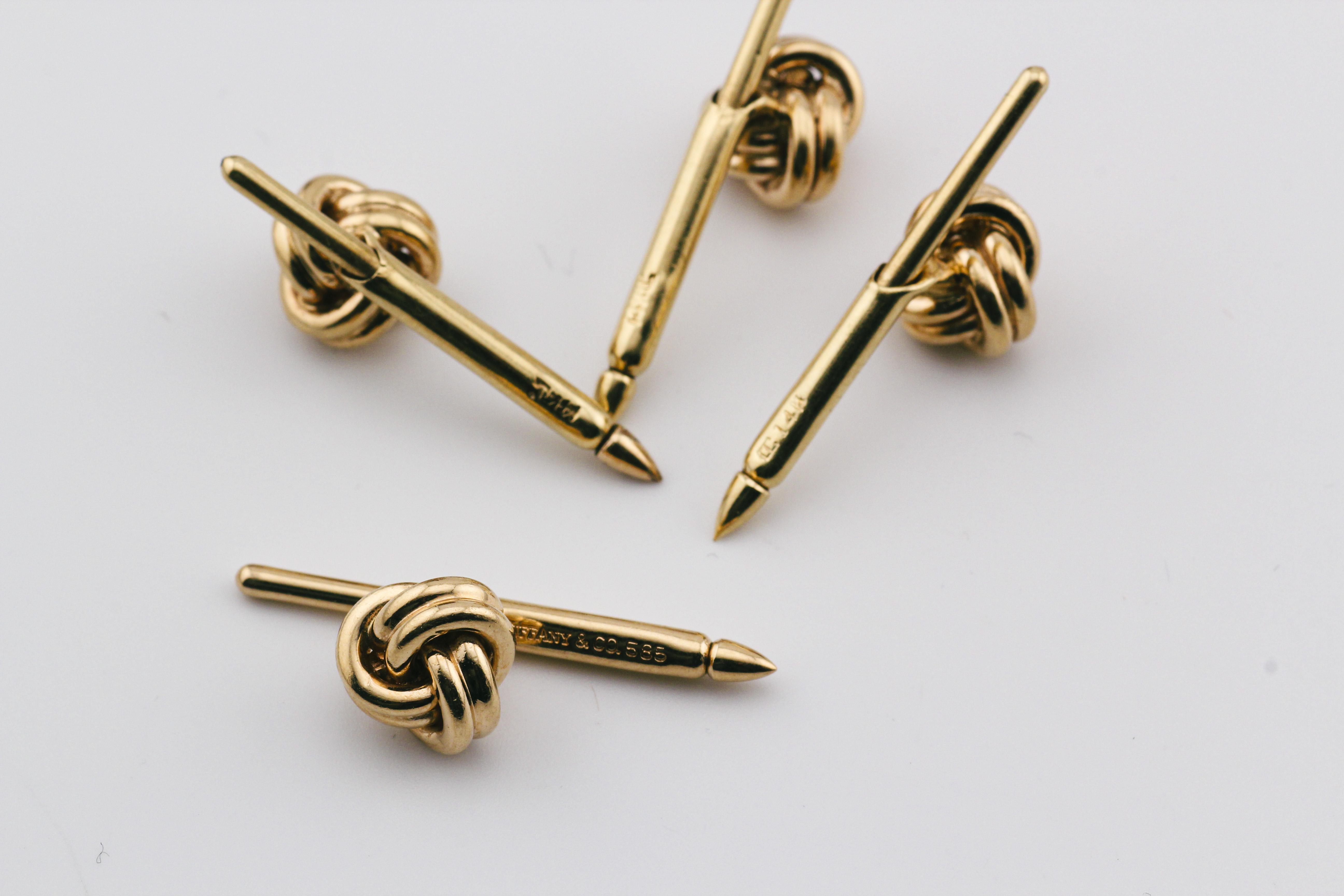 Men's Tiffany & Co. 14K Yellow Gold Knot Cufflinks and 4 Studs Set For Sale