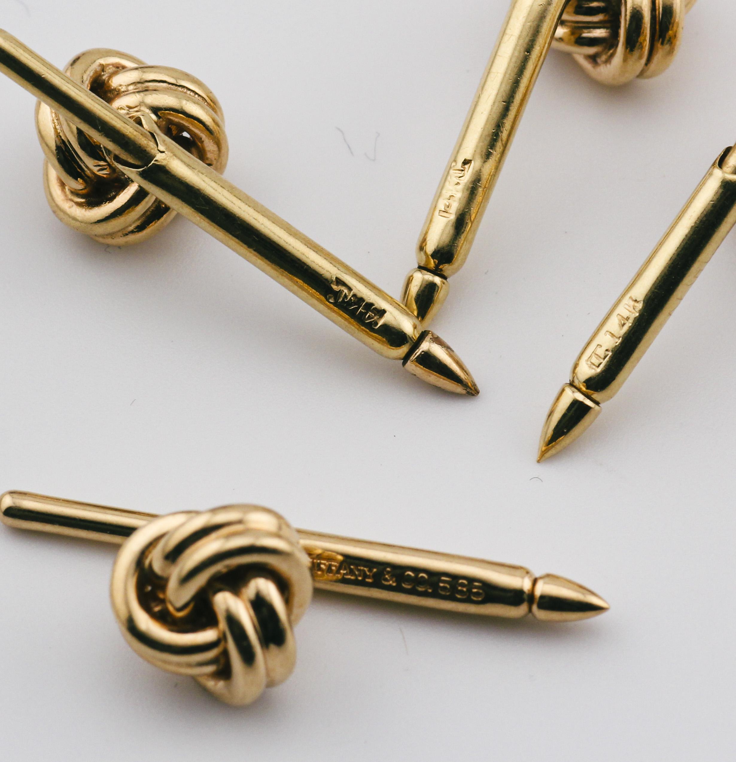 Tiffany & Co. 14K Yellow Gold Knot Cufflinks and 4 Studs Set For Sale 1
