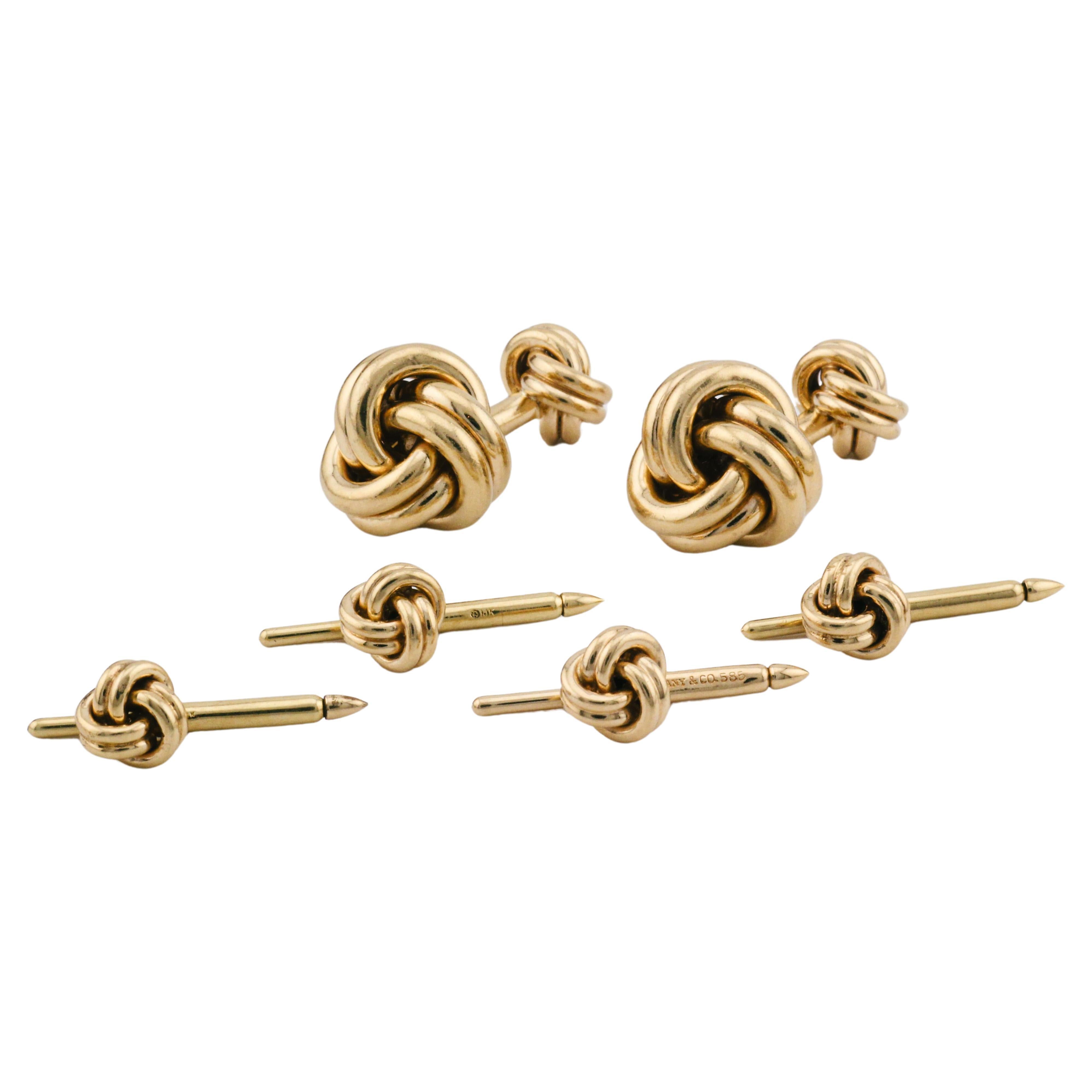 Tiffany & Co. 14K Yellow Gold Knot Cufflinks and 4 Studs Set For Sale