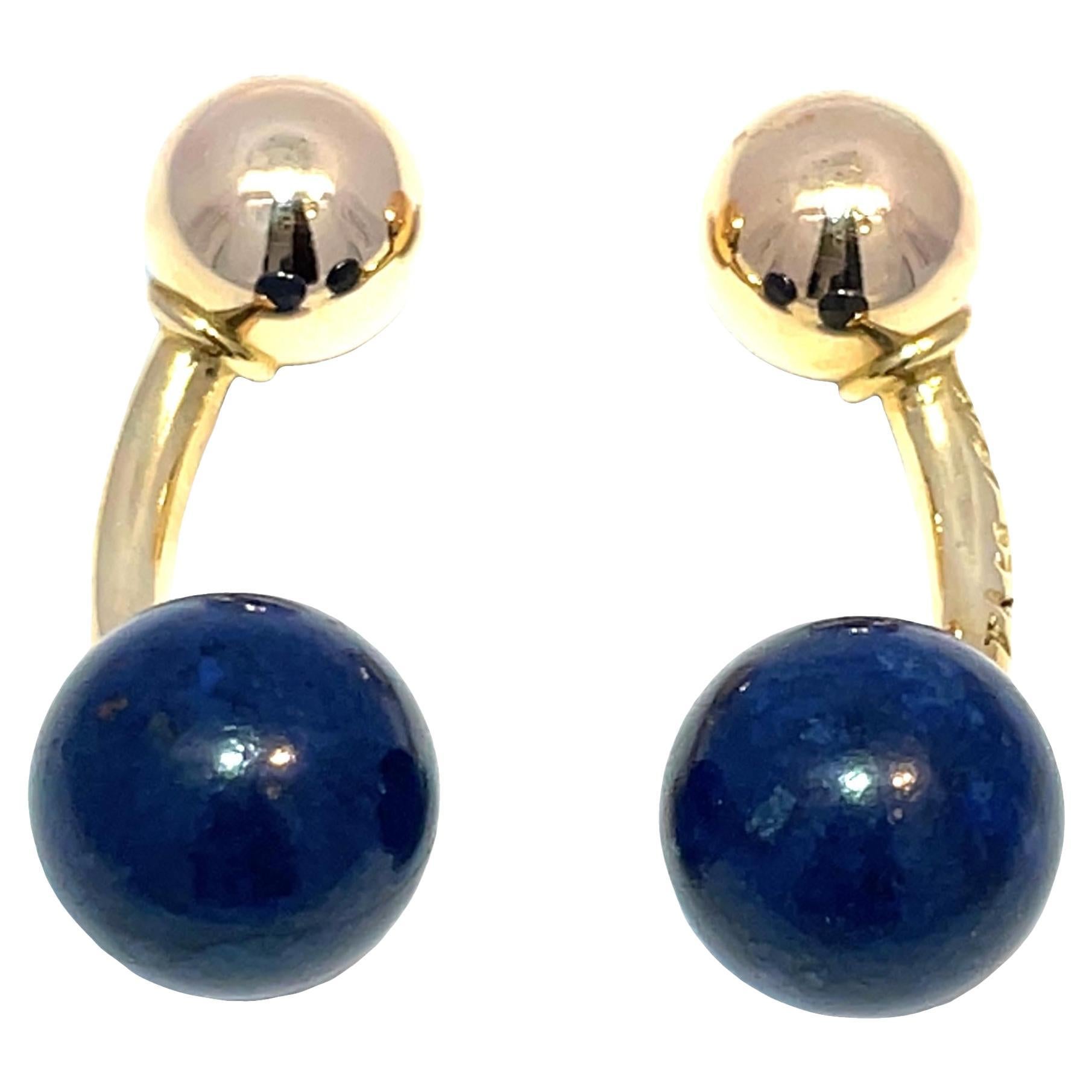 Tiffany 
Co. 14K Yellow Gold Lapis Ball Cufflinks For Sale
