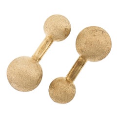 Tiffany & Co. 14k Yellow Gold Matte Stone Finish Ball Barbell Men's Cufflinks