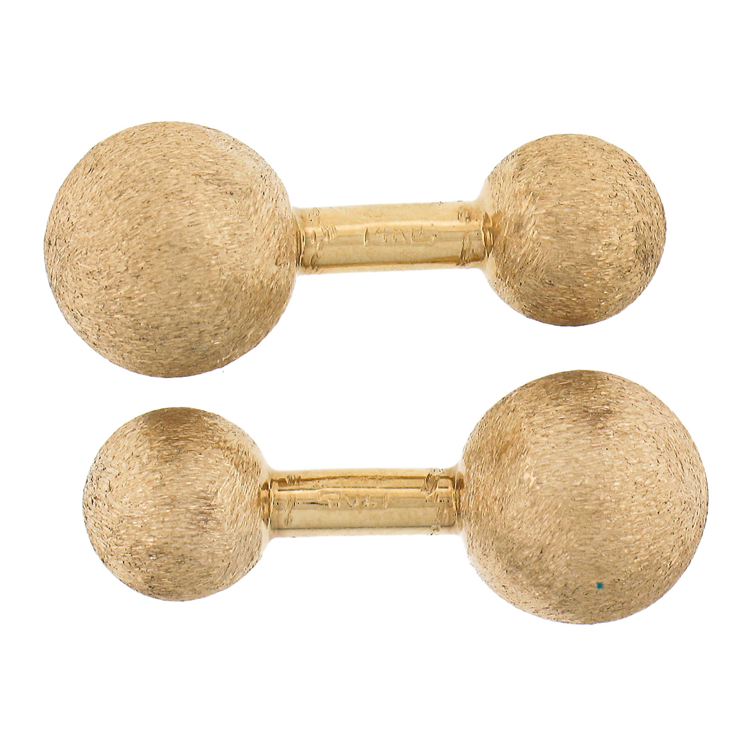 Tiffany & Co. 14k Yellow Gold Matte Stone Finish Ball Barbell Men's Cufflinks For Sale 4