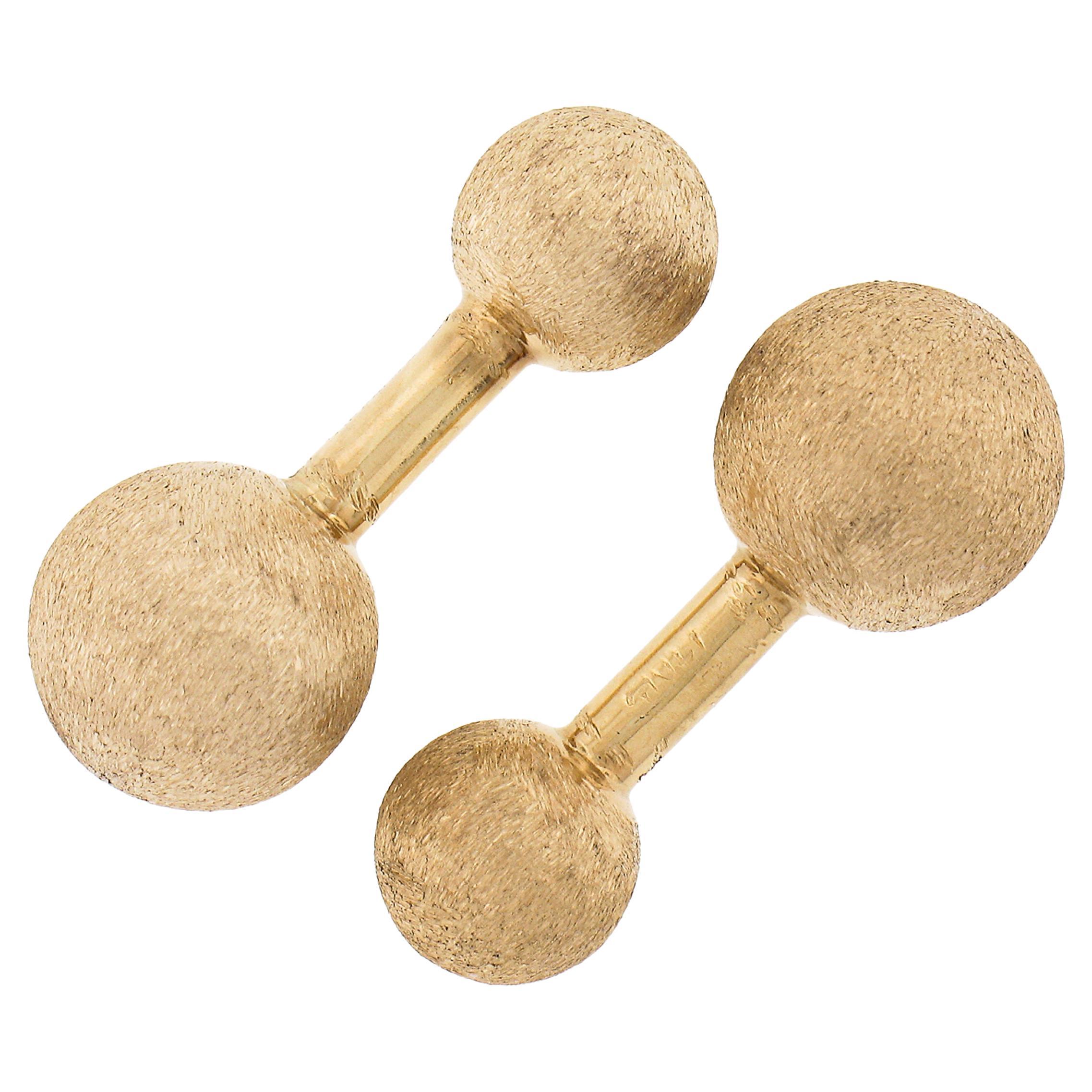 Tiffany & Co. 14k Yellow Gold Matte Stone Finish Ball Barbell Men's Cufflinks