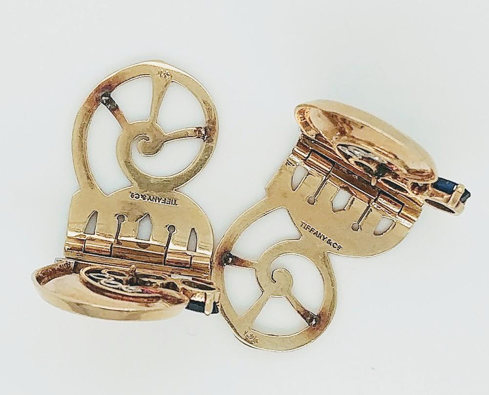 Taglio ovale Tiffany & Co. 14 Karat Yellow Gold Retro Sapphire e Diamond Duet Dress Clips