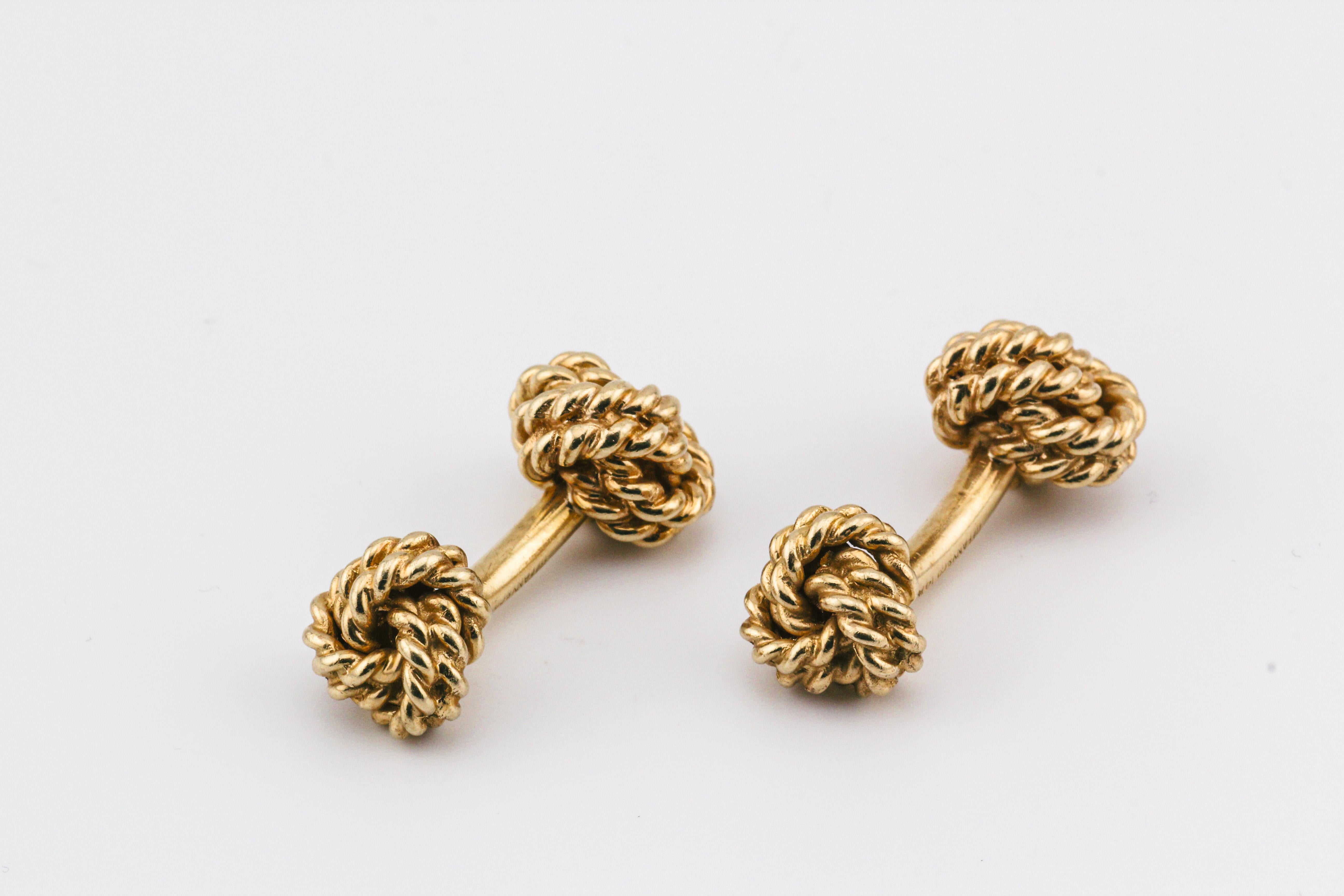Tiffany & Co. Boutons de manchette nœud de corde en or jaune 14k Bon état - En vente à Bellmore, NY