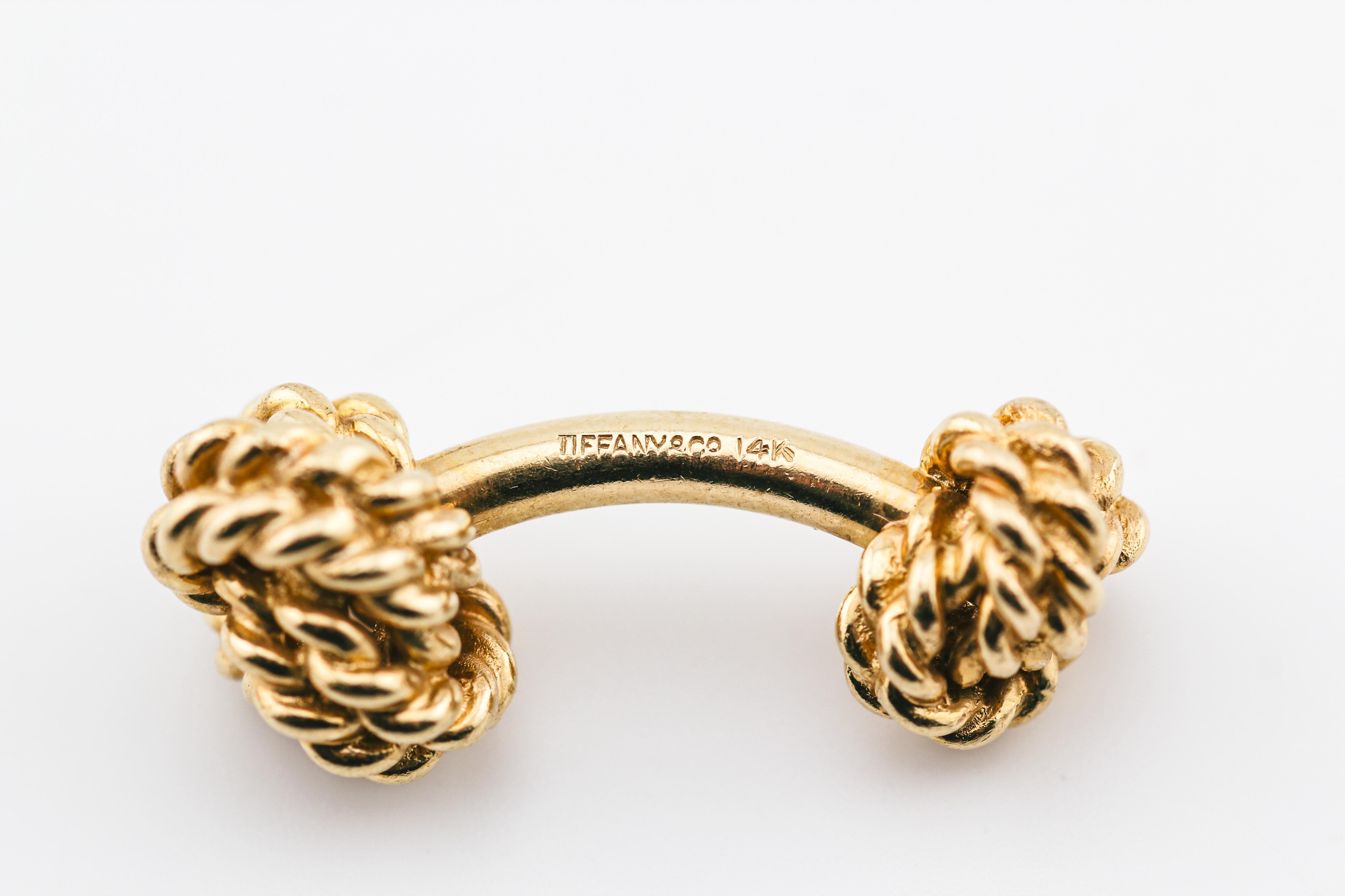 Tiffany & Co. Boutons de manchette nœud de corde en or jaune 14k en vente 1