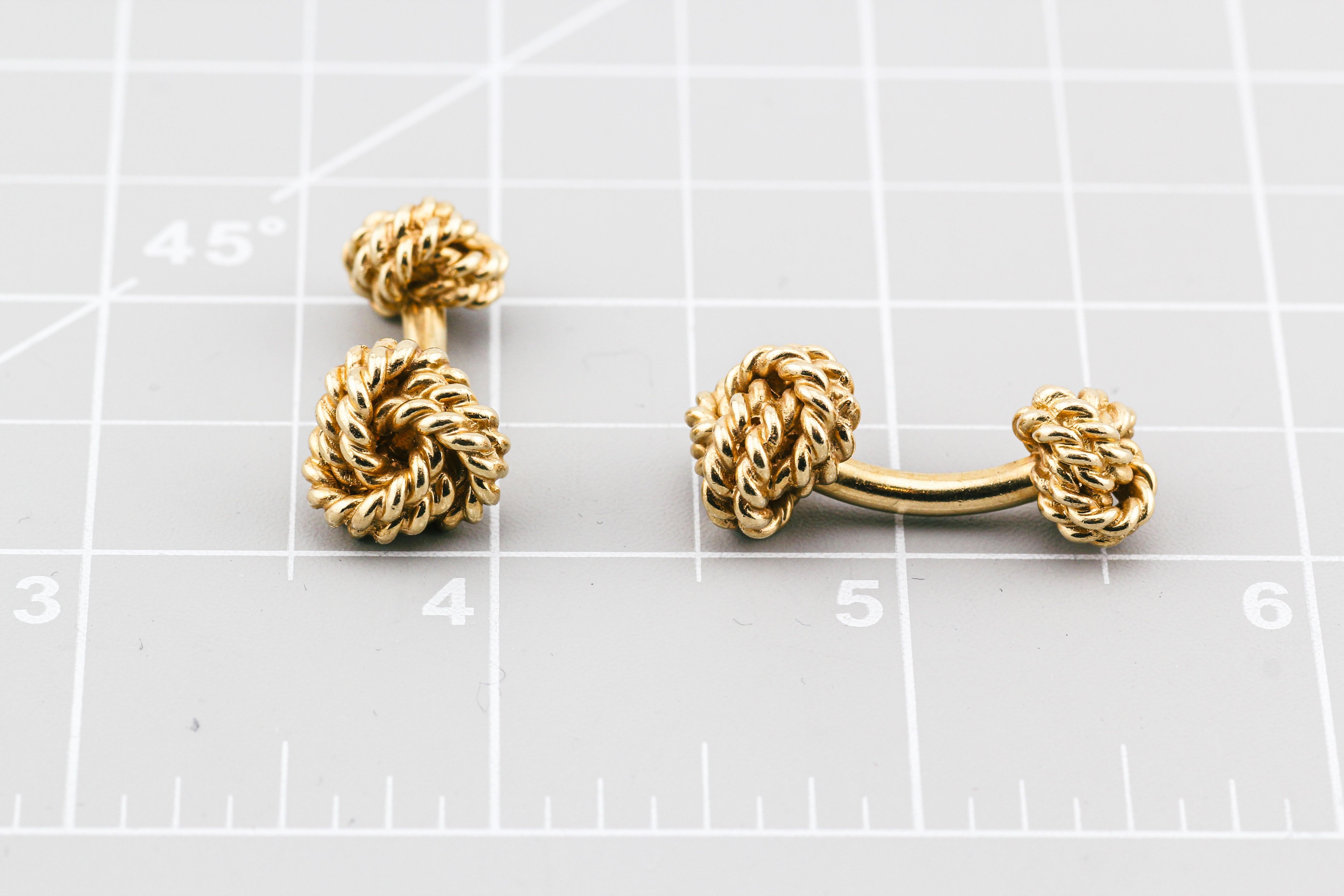Tiffany & Co. Boutons de manchette nœud de corde en or jaune 14k en vente 3