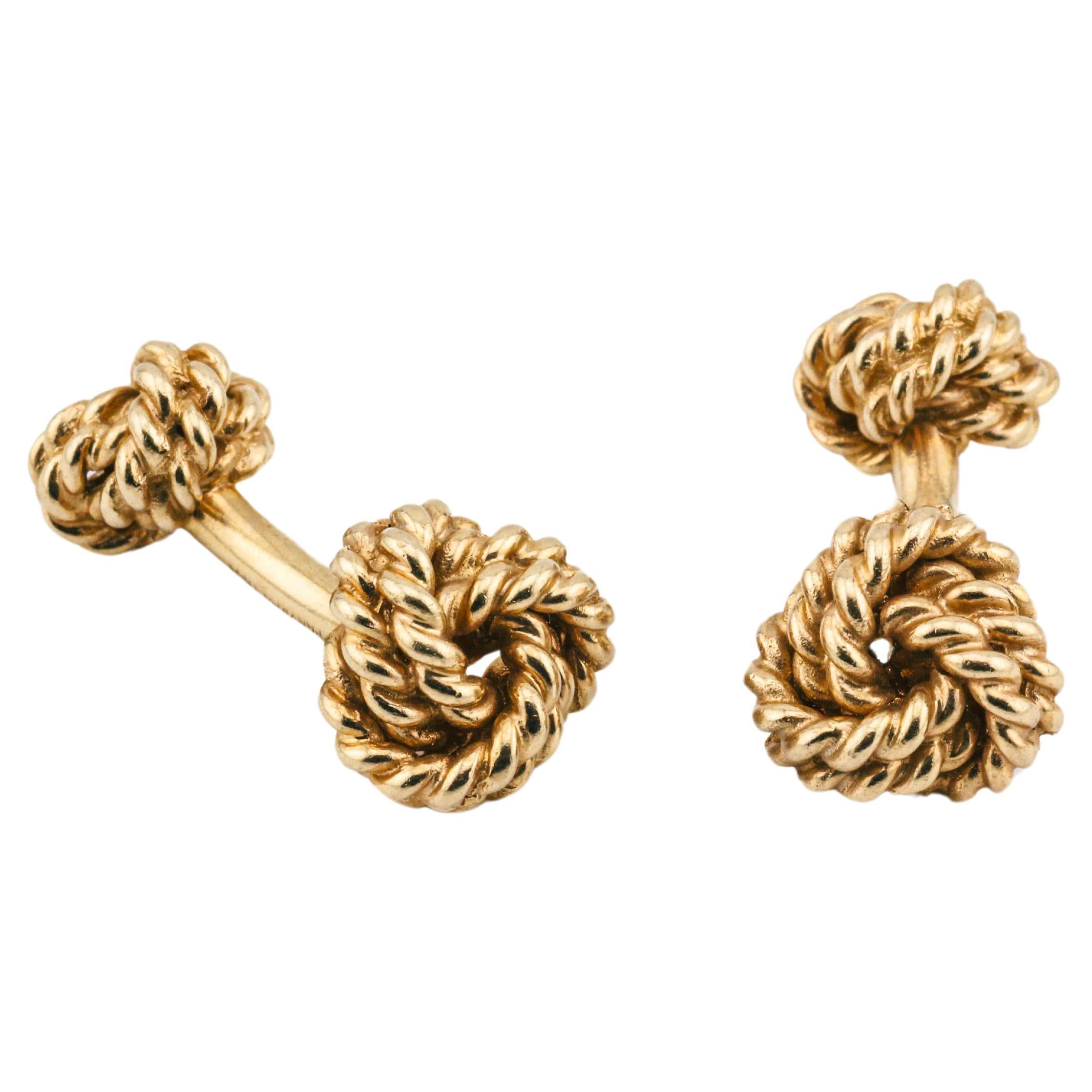Tiffany & Co. Boutons de manchette nœud de corde en or jaune 14k en vente
