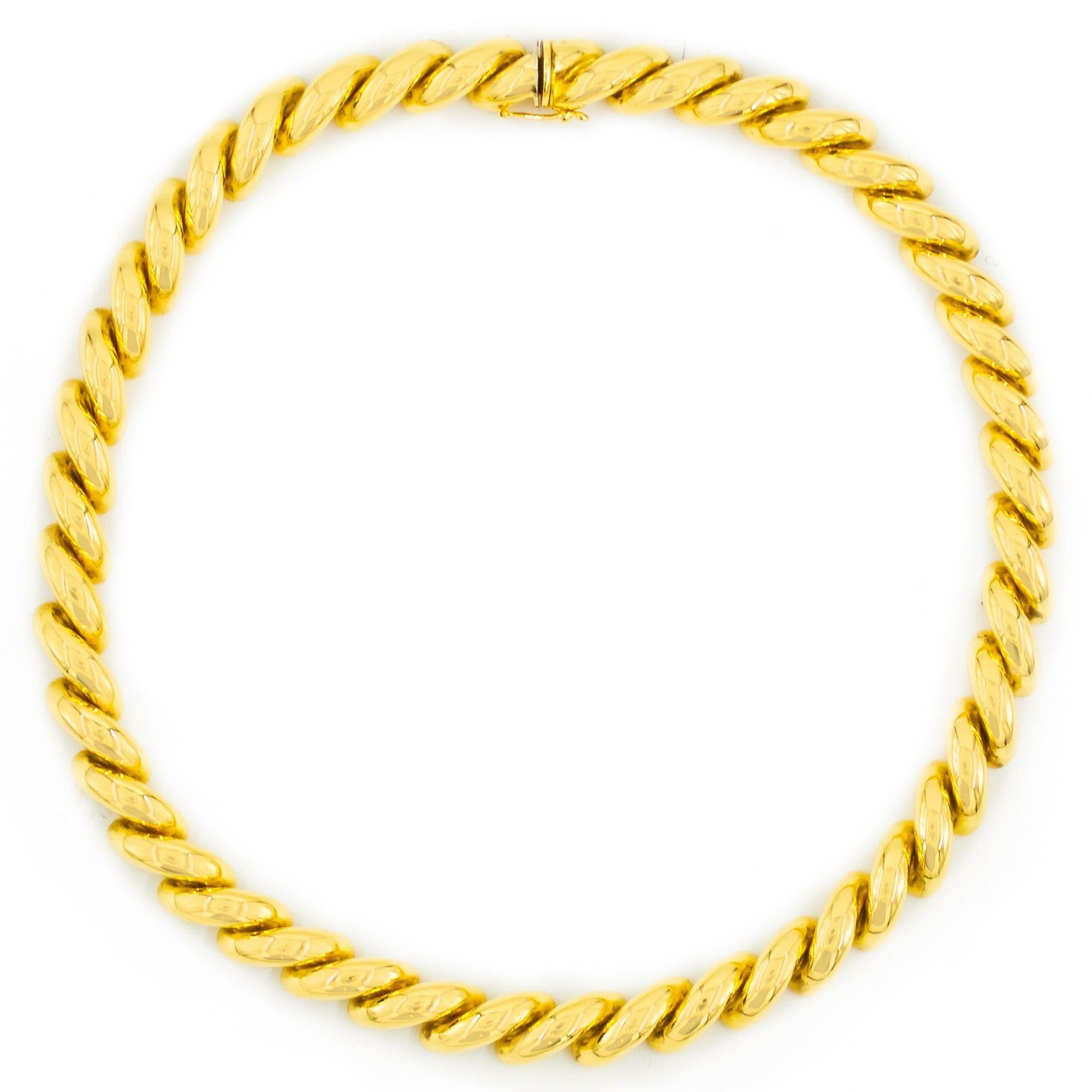 A FINE TIFFANY & CO 14K GOLD SAN-MARCO NECKLACE
 Circa late 20th century  75.9 grams total weight  in a brilliant bright-polish surface
 Item # 112LGS10S 

An incredibly fine necklace by Tiffany & Co executed entirely in 14 karat yellow gold, it