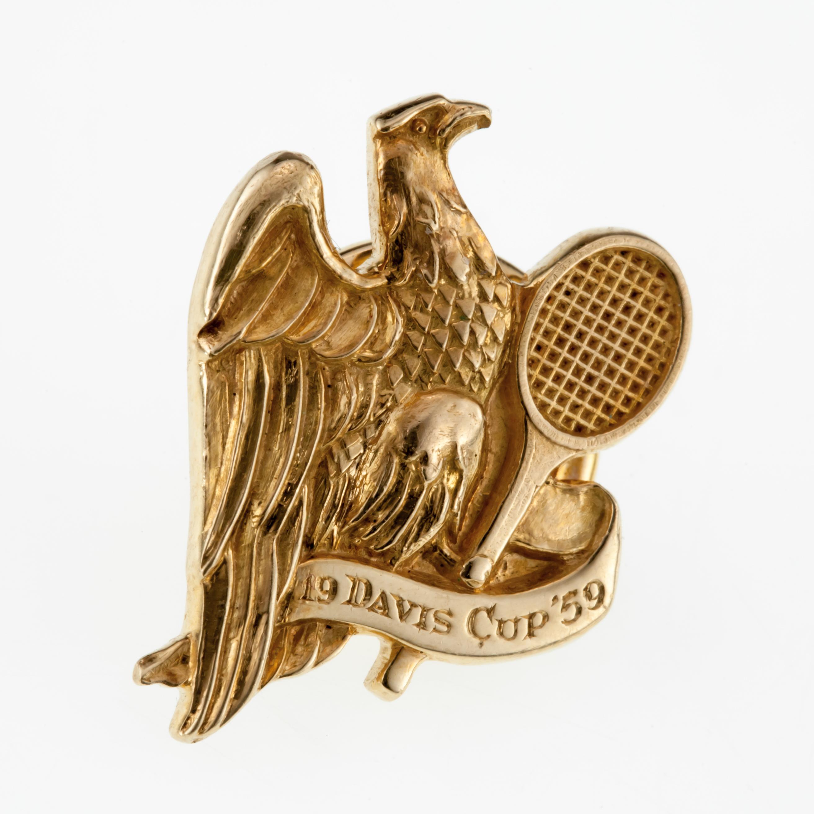 Gorgeous Tie Tack by Tiffany & Co.
Features an Eagle with a Tennis Racket
Banner Beneath Eagle Says 