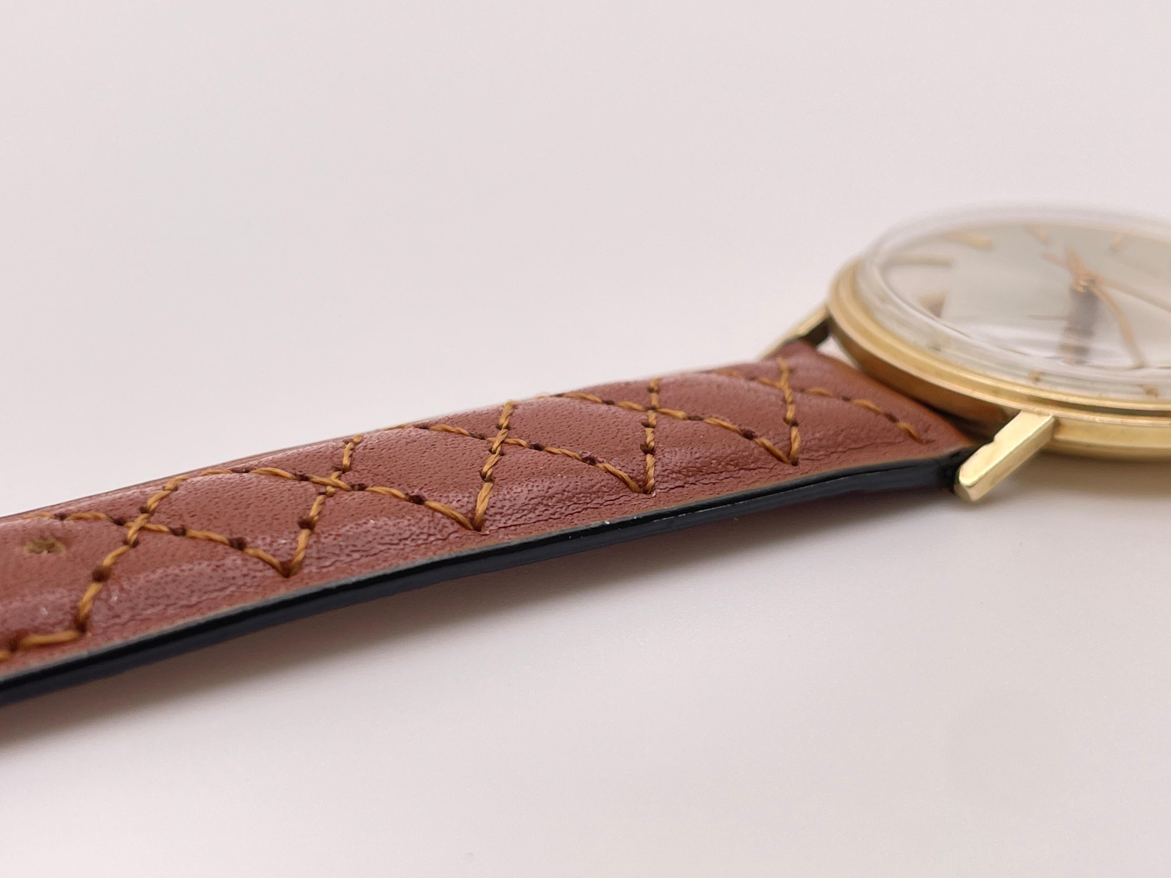 Women's or Men's Tiffany & Co 14K Yellow Gold Vintage Automatic Watch Leather Band For Sale