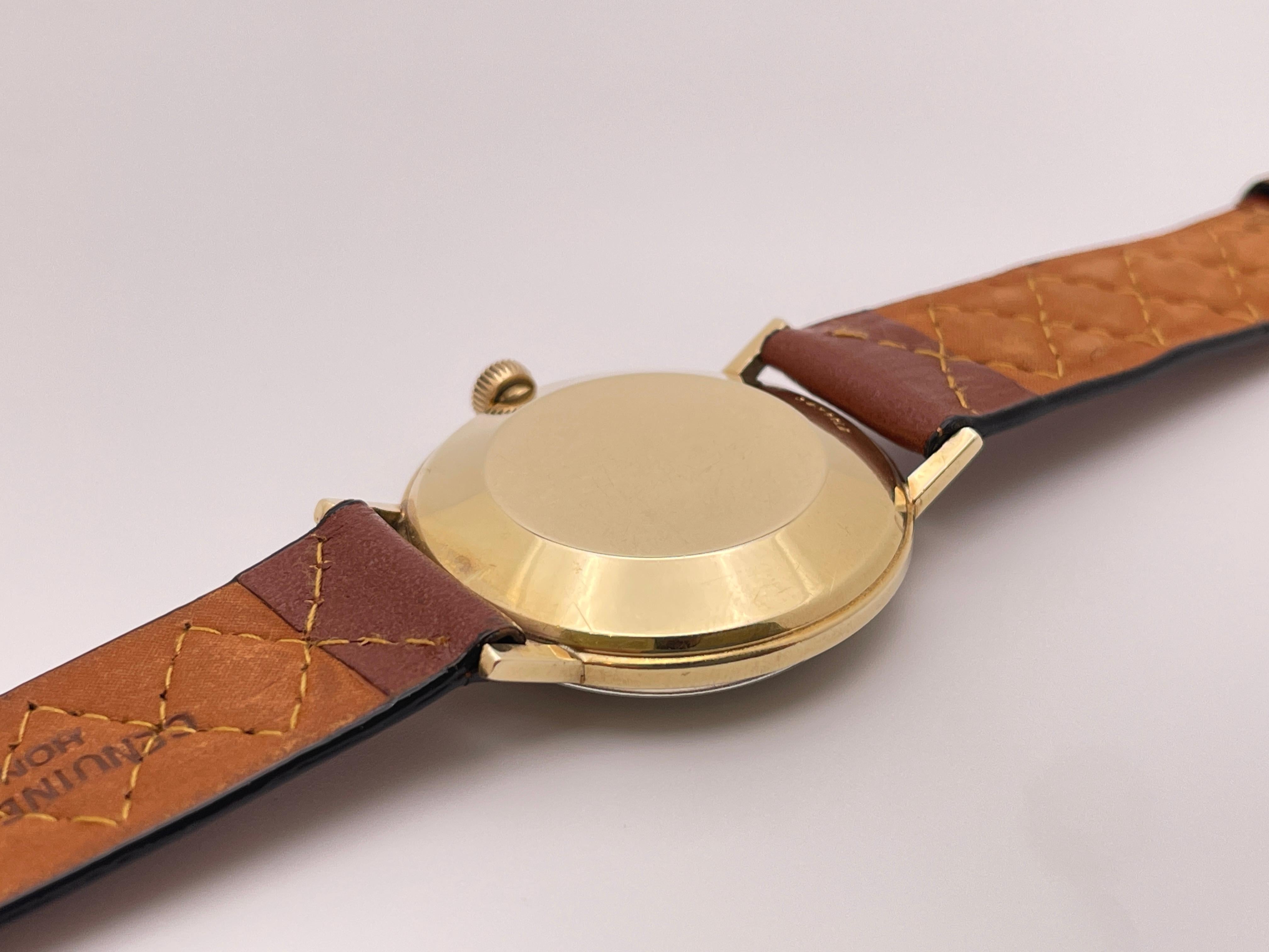 Tiffany & Co 14K Yellow Gold Vintage Automatic Watch Leather Band For Sale 1