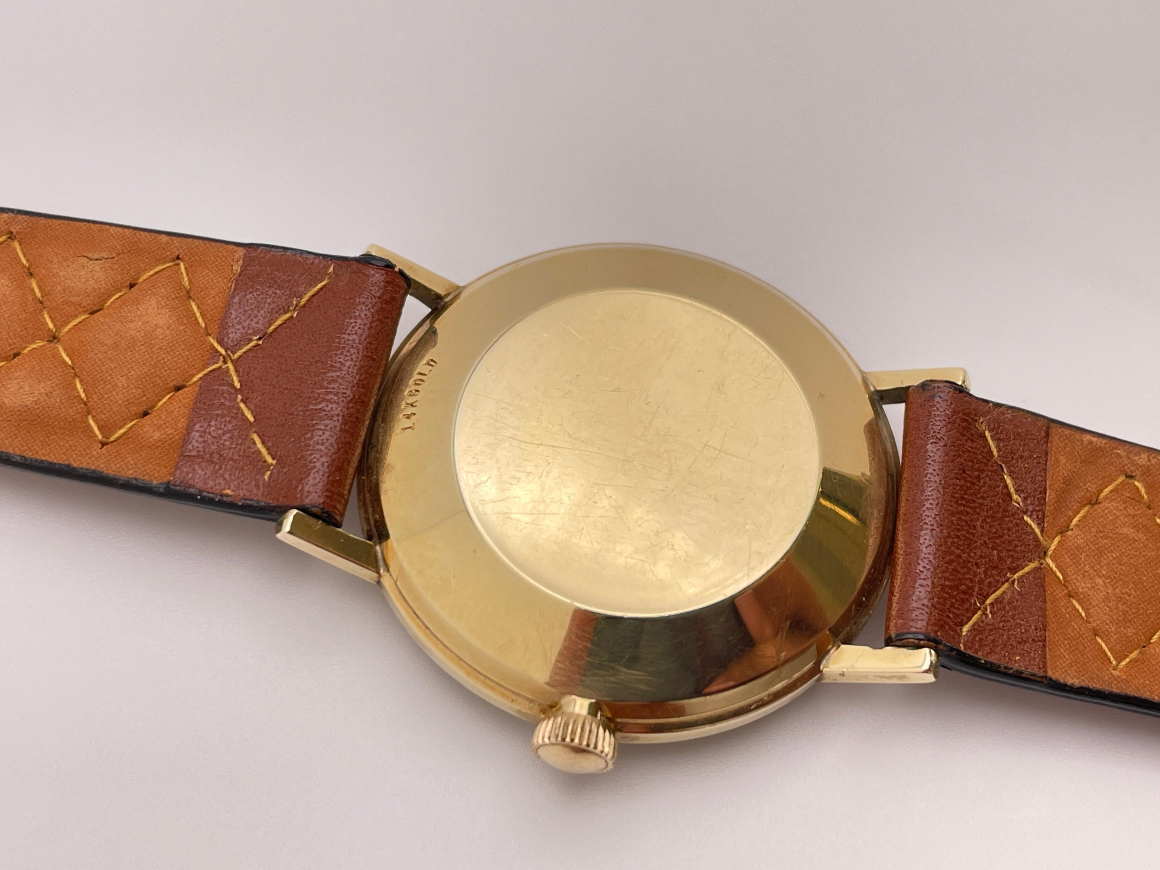 Tiffany & Co 14K Yellow Gold Vintage Automatic Watch Leather Band For Sale 2