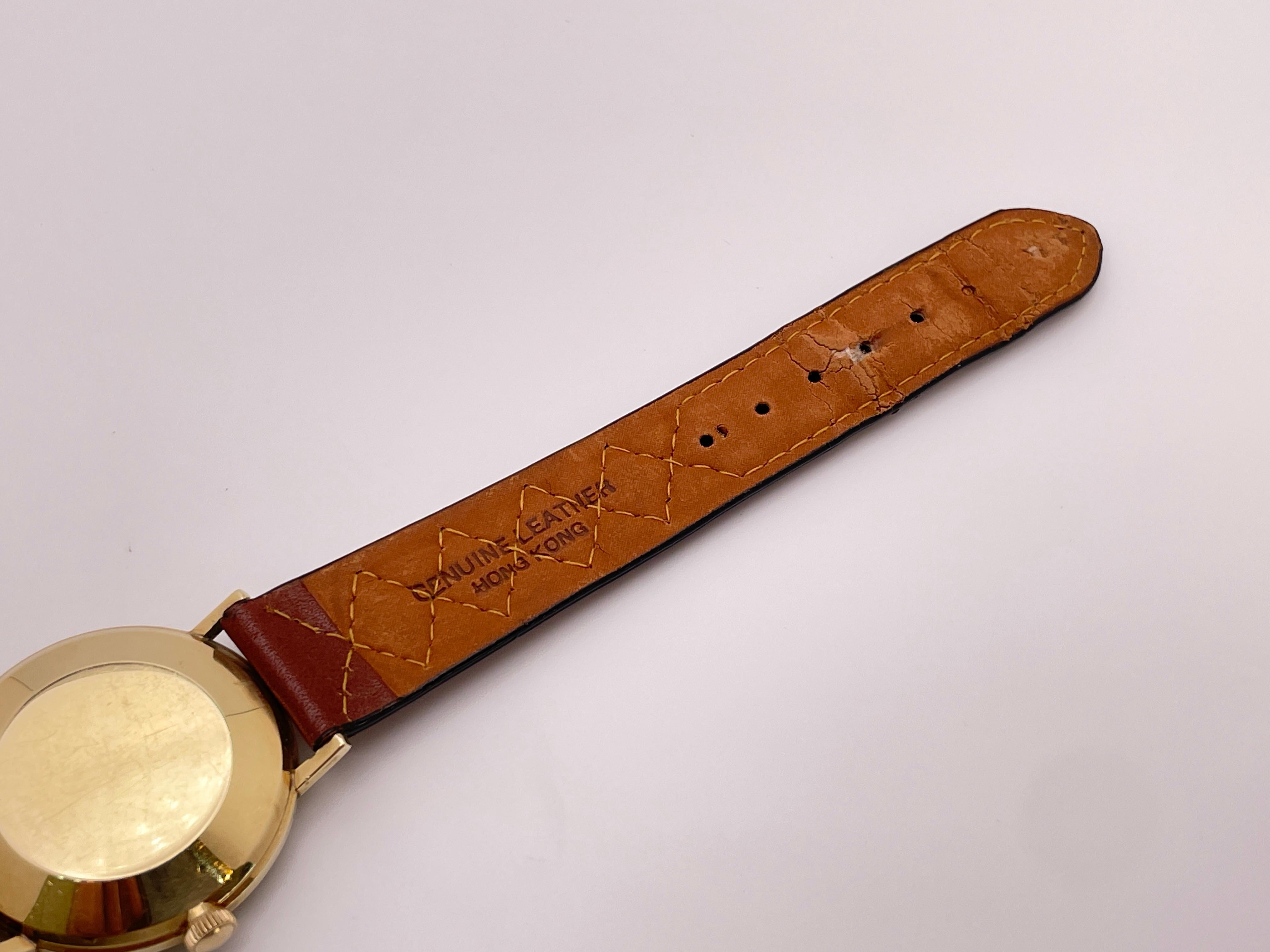 Tiffany & Co 14K Yellow Gold Vintage Automatic Watch Leather Band For Sale 4