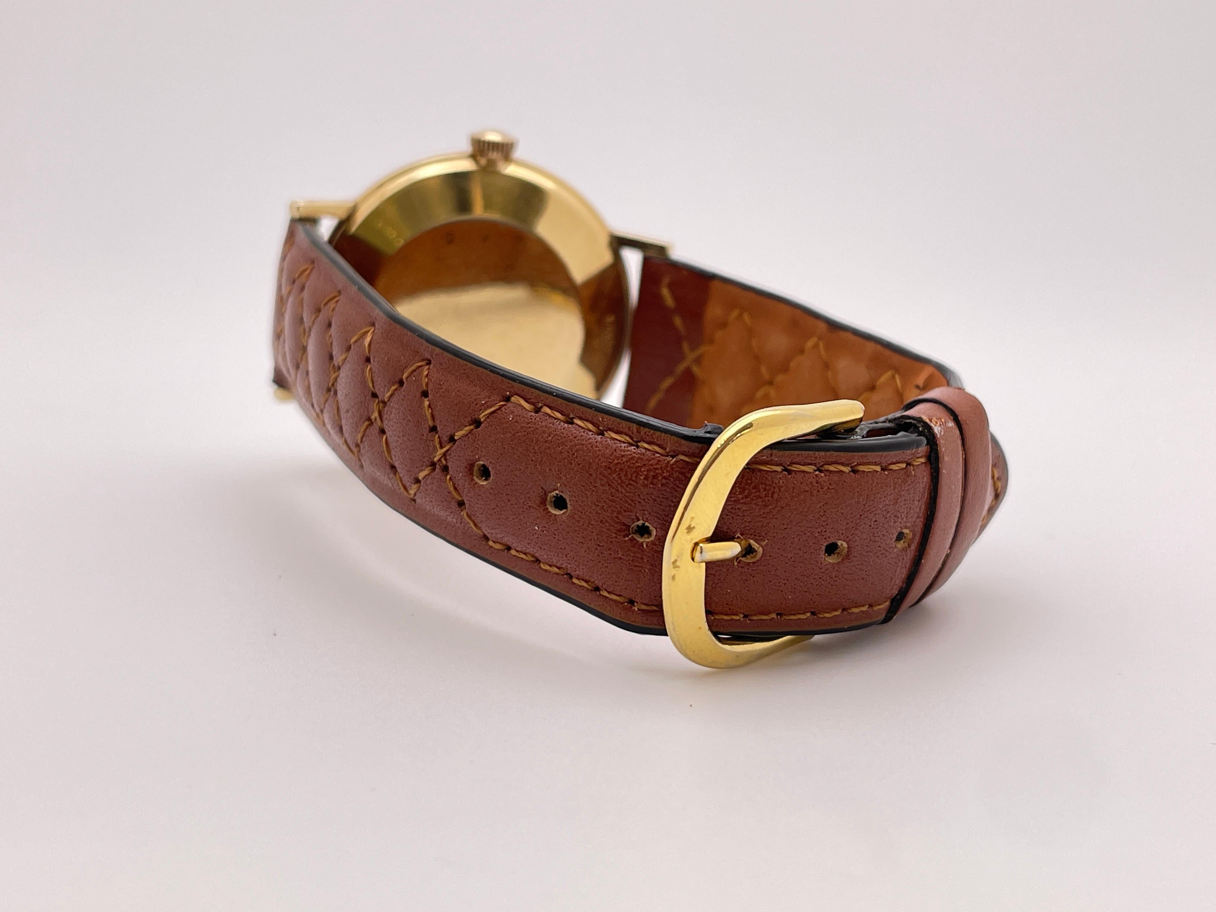 Tiffany & Co 14K Yellow Gold Vintage Automatic Watch Leather Band For Sale 5