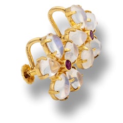 Tiffany & Co. 14K Yellow Gold Vintage Moonstone Ruby Earrings, Circa 1950's