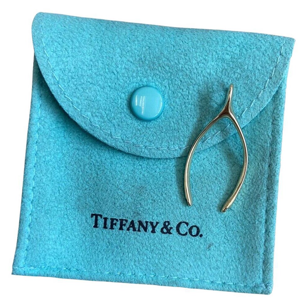 Tiffany &amp; Co. 14k Gelbgold Wishbone Charme / Anhänger mit Tasche Vintage