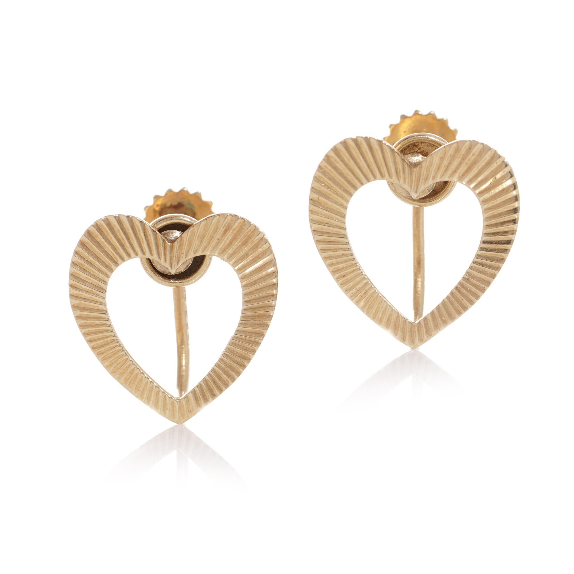 Tiffany & Co. 14kt. Gold Paar Herz geriffelt Design Ohrringe mit Schraube - zurück. im Angebot 2