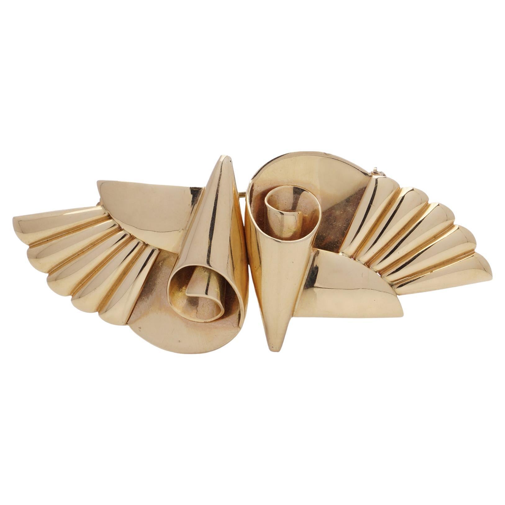 TIFFANY & Co. 14kt gold Retro double - clip brooch